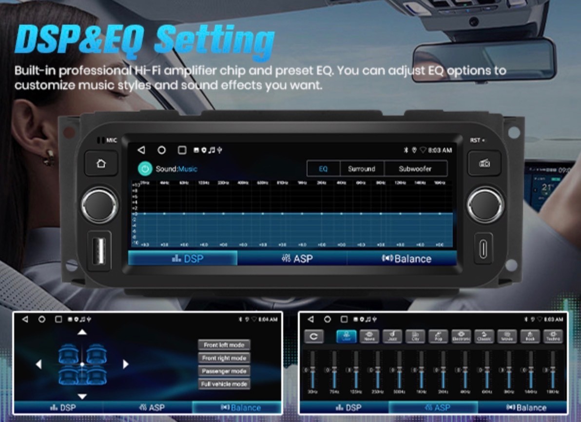 Car Stereo for Jeep Wrangler 2003-2006 Dodge RAM2002-2005 GPS 2+64GB AndroidAuto
