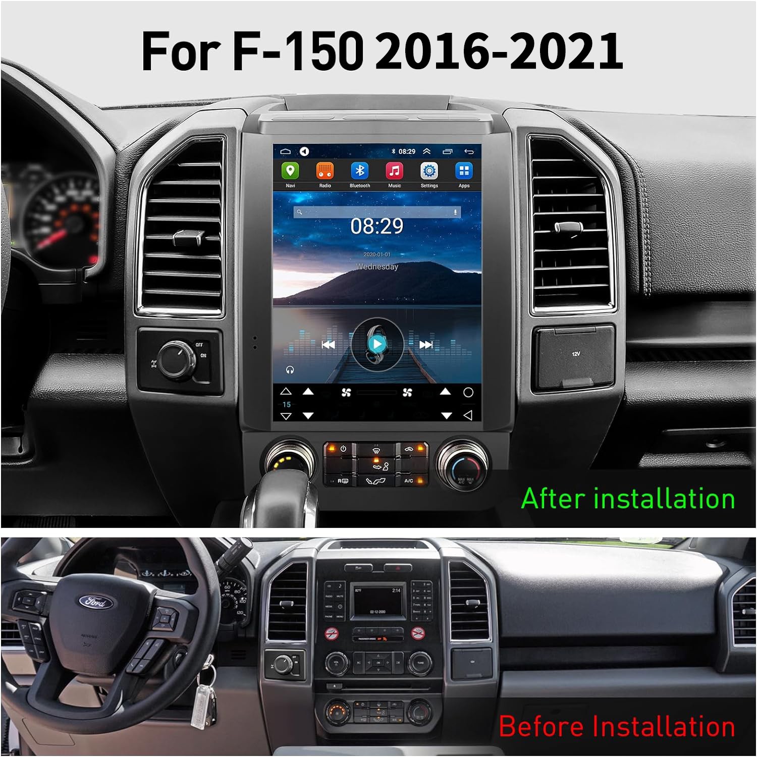 12.1” Tesla Style Car Radio Wireless CarPlay 32GB For 2016-2021 Ford F150