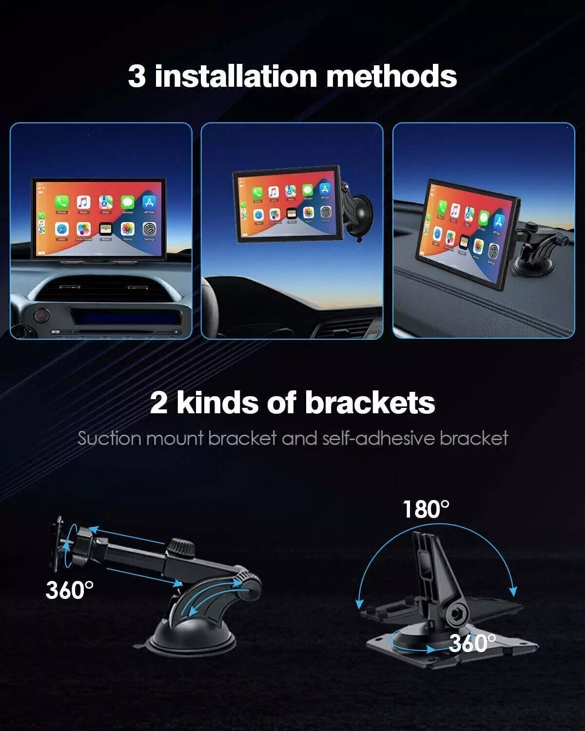 9″ Portable Wireless Car Radio Carplay Auto HD Touch Screen Stereo For Android
