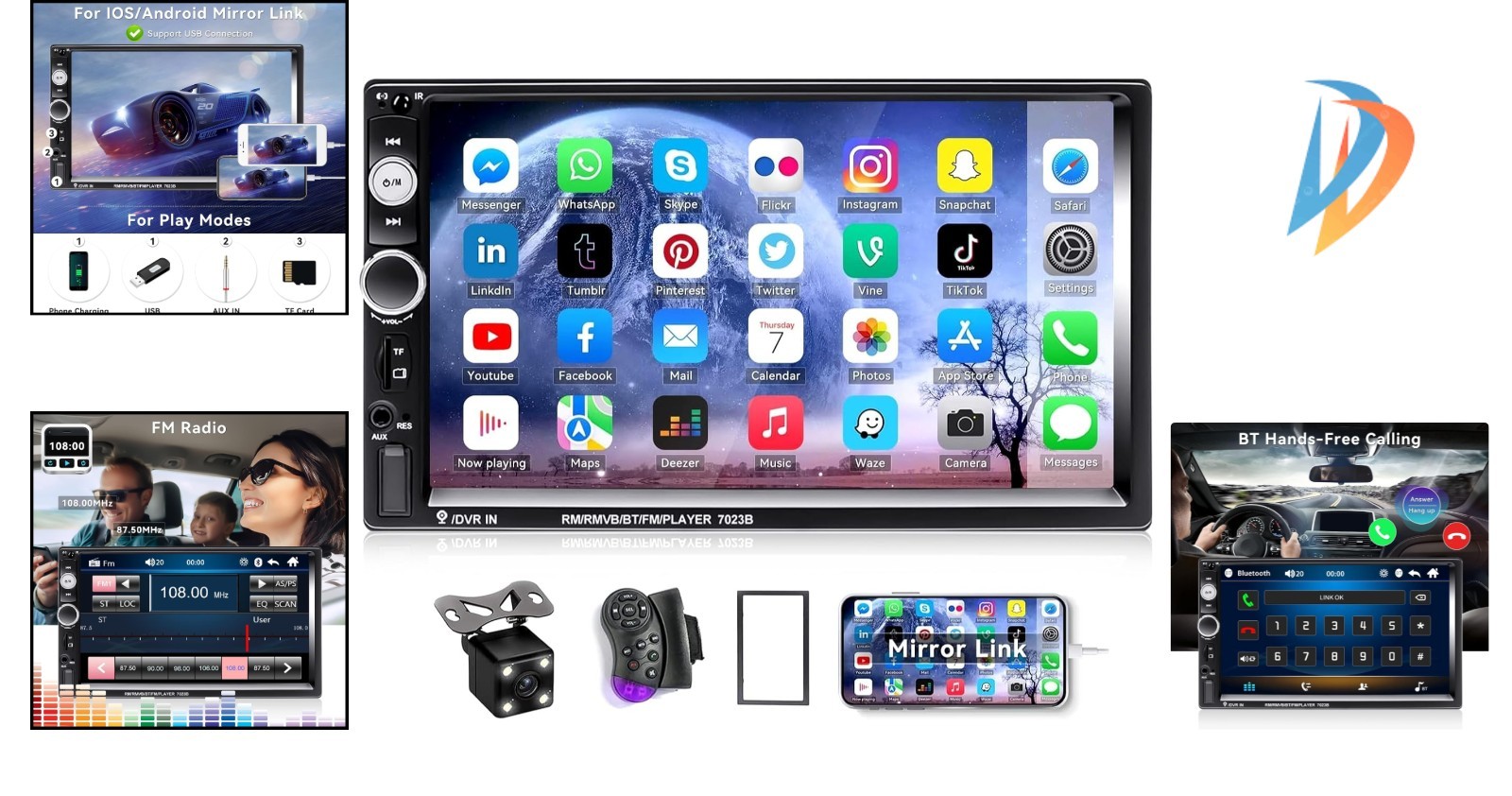 Double Din 7″ Car Audio System Bluetooth MP5 with Backup Camera & Touchscreen