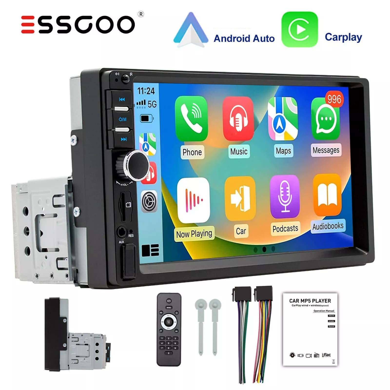 Car Stereo Radio 1DIN 7 Inch IPS Screen FM Bluetooth MP5 AUX USB TF FM 7 Colors
