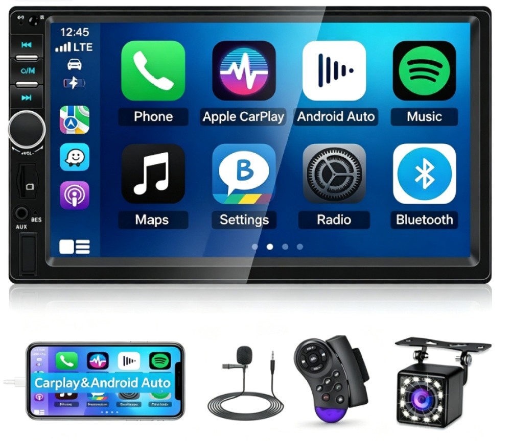 7″ Double Din Car Stereo Touch Screen Radio Apple CarPlay Android Auto Head Unit