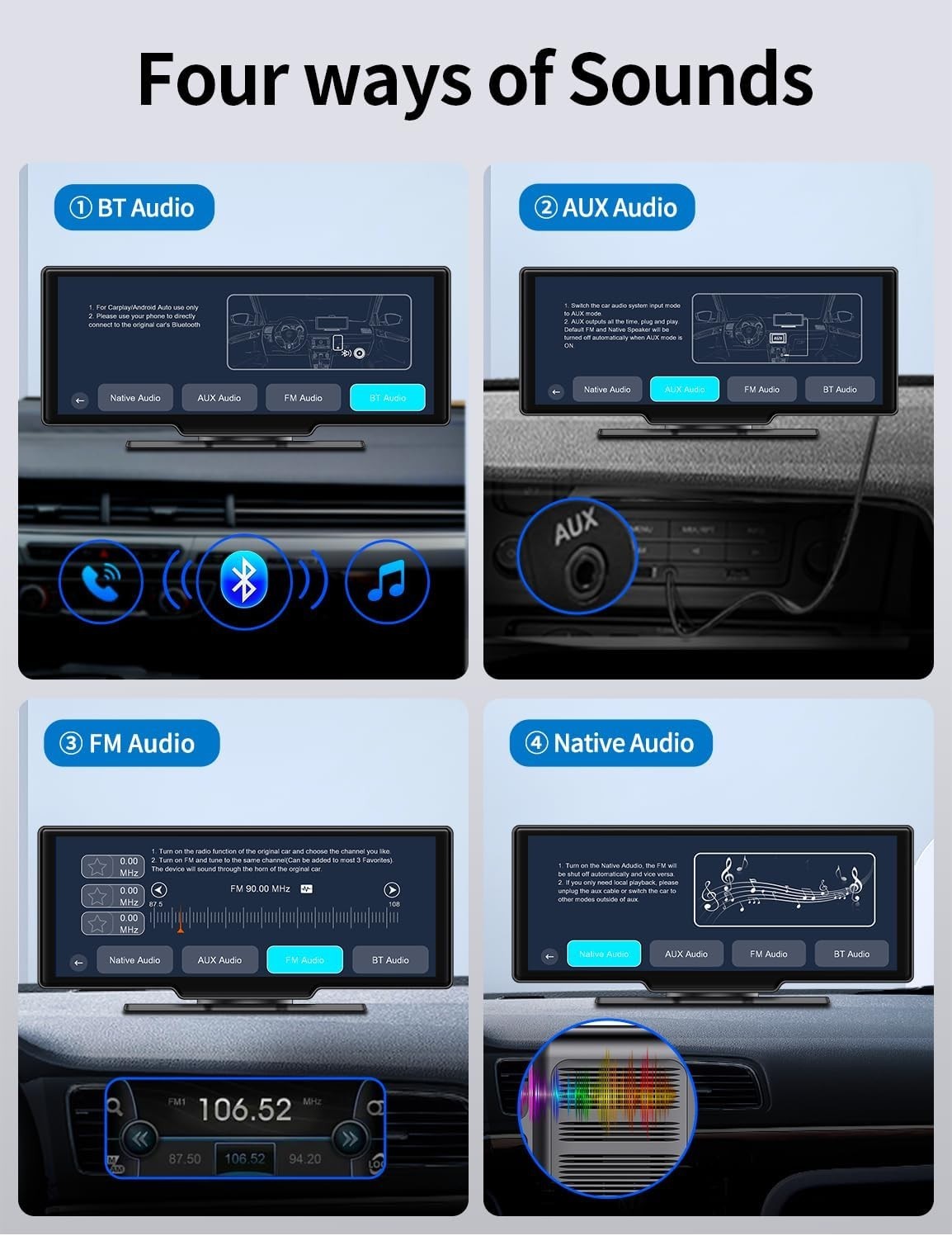 9.3″ Portable Car Stereo with Adjustable 4K Dash Cam, ADAS, Wireless