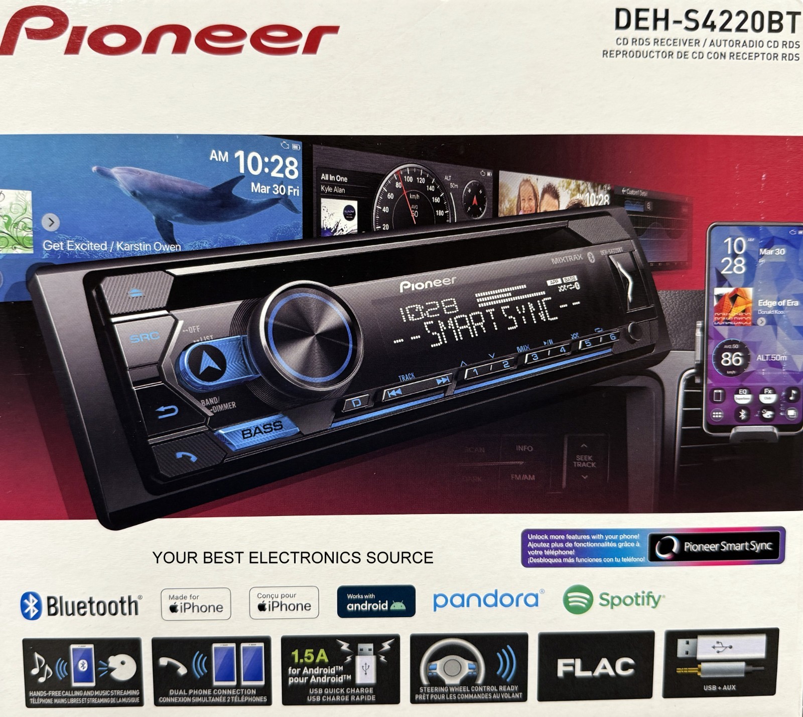 NEW Pioneer DEH-S4220BT 1-DIN Car Audio Stereo Receiver, CD/AM/FM w/ Bluetooth