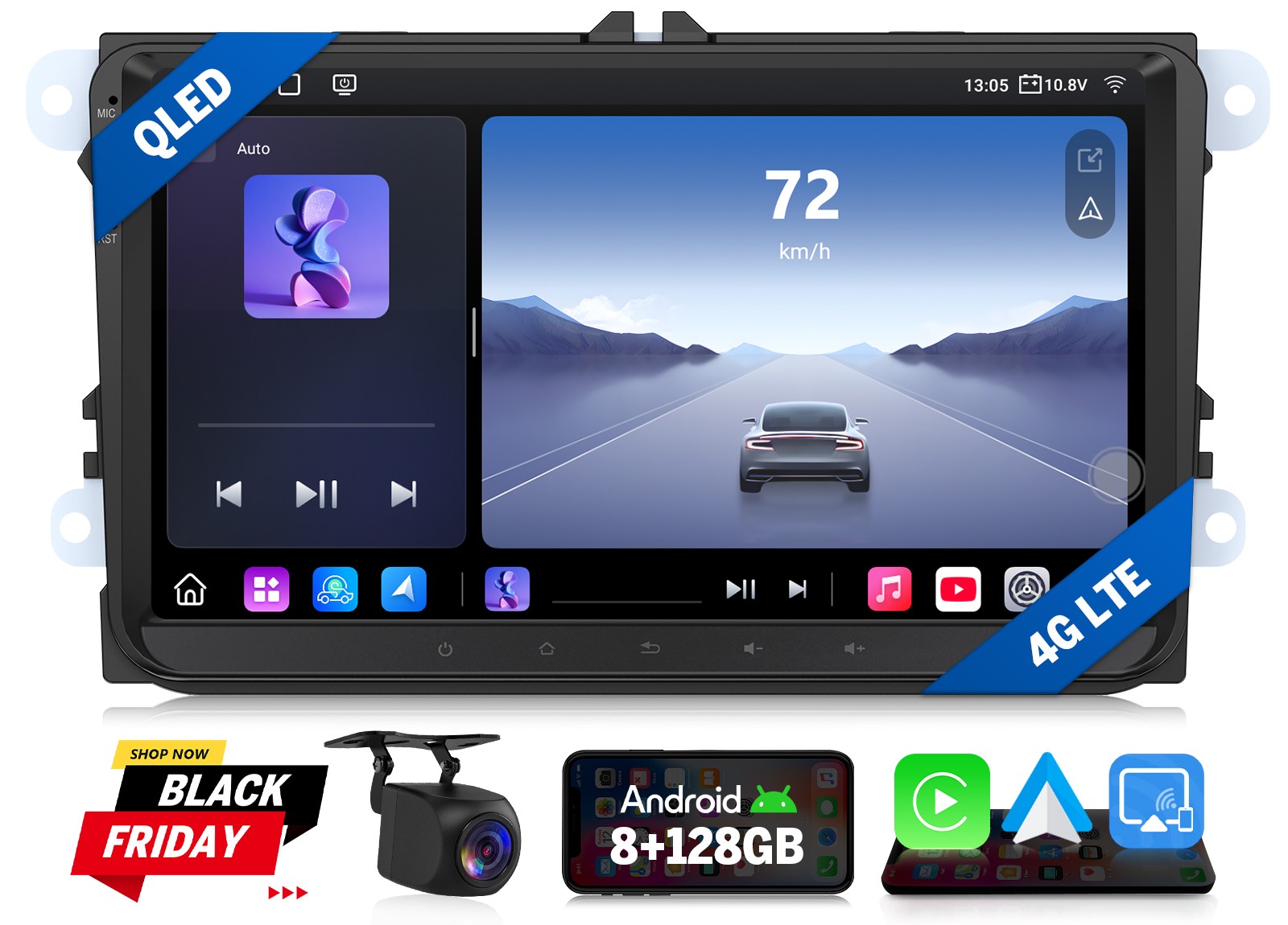 VWX6S PRO 9″ QLED 8+128 Android Auto for VW Jetta MK6 2011-2015 CarPlay GPS DSP