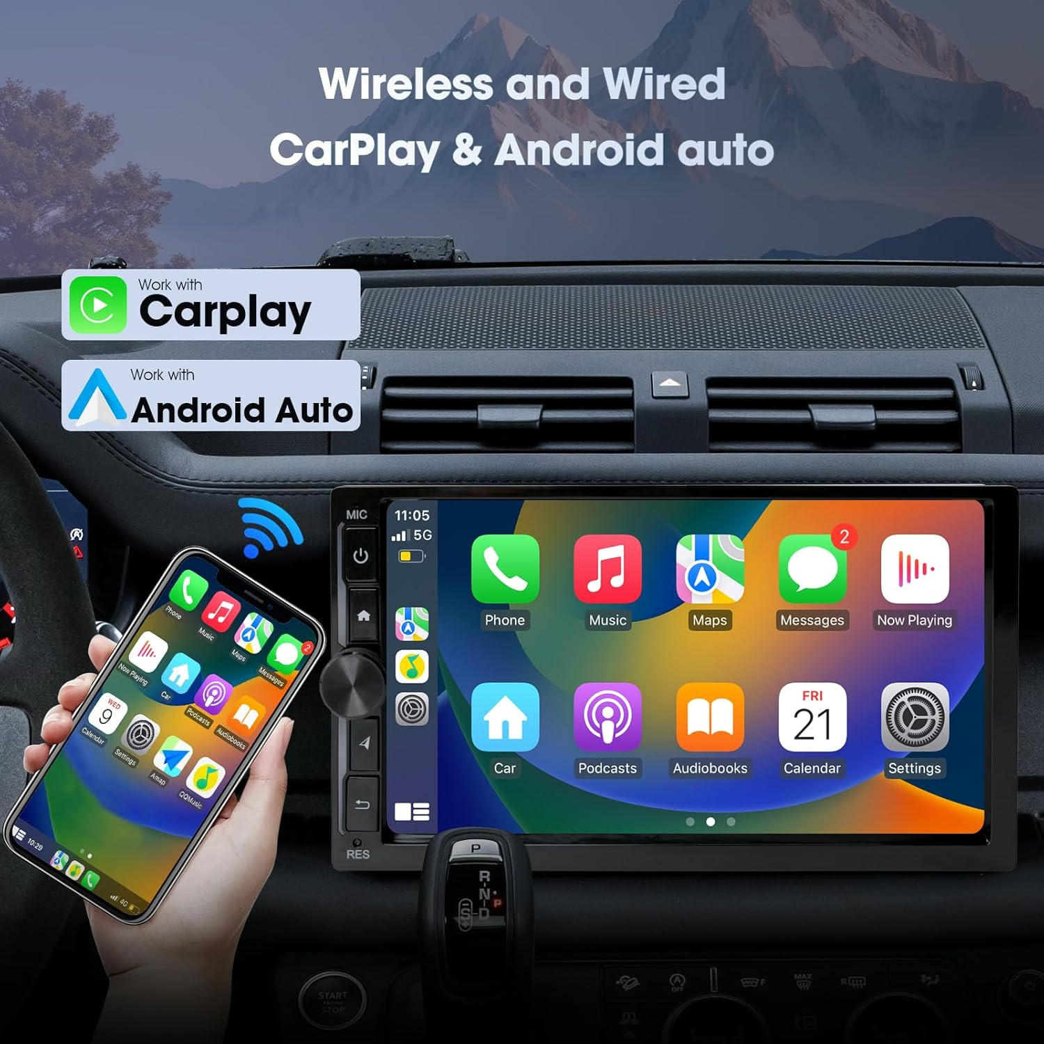 7 Inch Knobs Wireless Apple Carplay Screen for Car,Double Din Car Stereo,2+32Gb