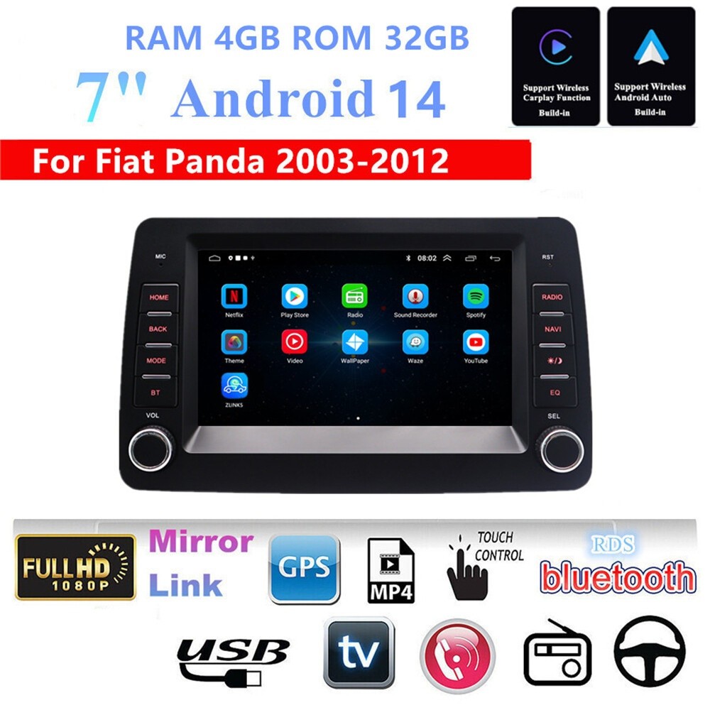 7 In Car Stereo Radio Wifi GPS Navigation 4+32G Fit For Fiat Panda 2003-2012