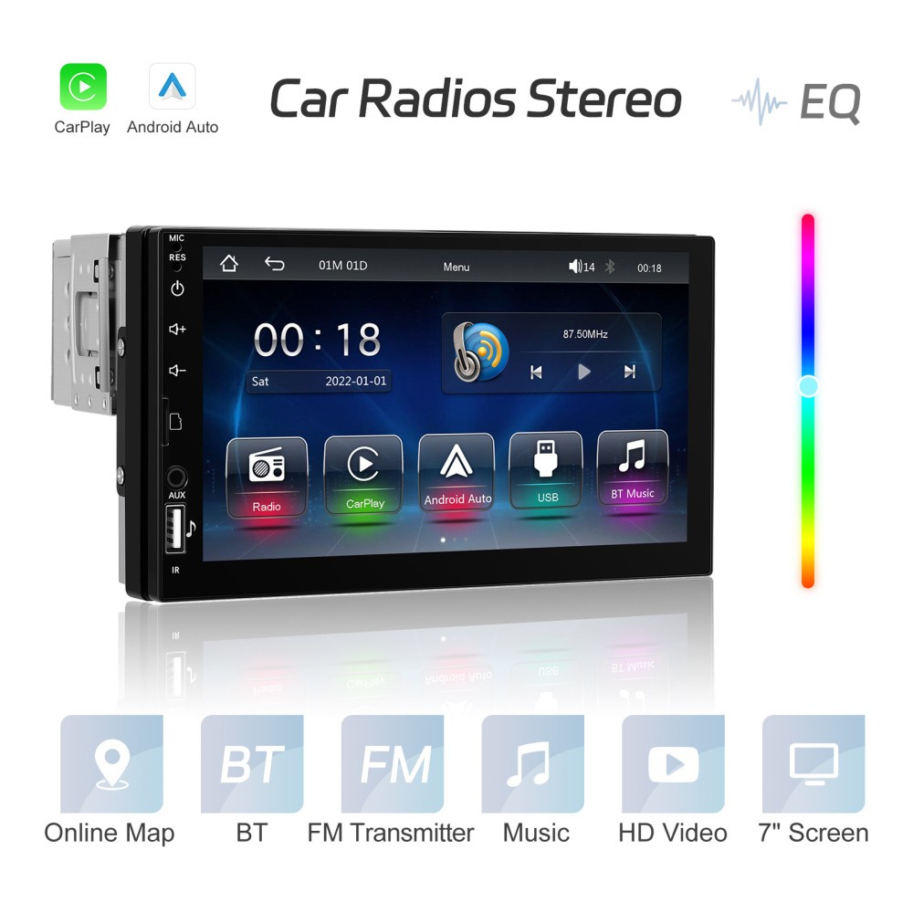 7″ Single 1Din Car Stereo Radio Bluetooth Apple/Android Carplay USB Touch Screen