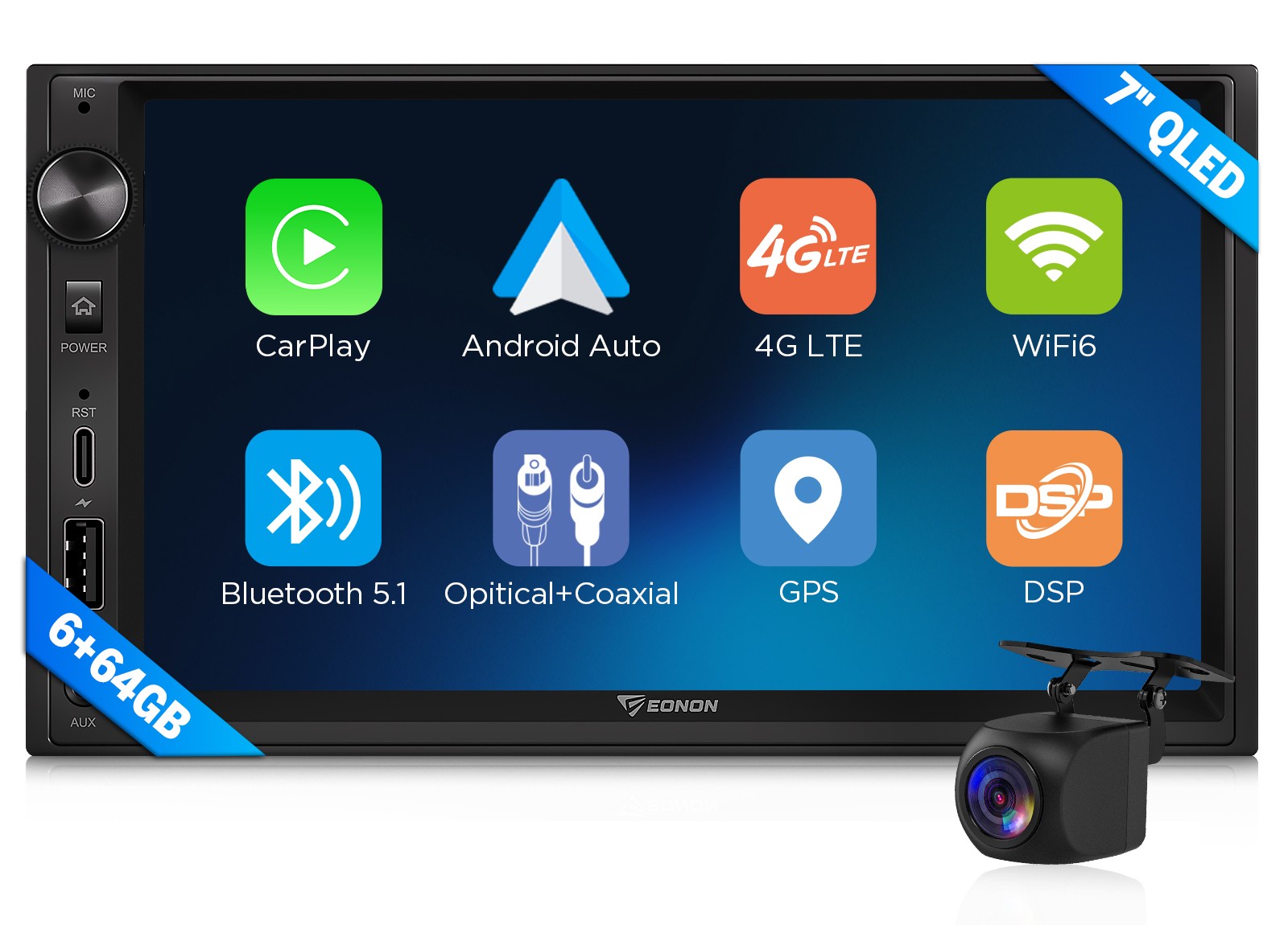7″ QLED 6+64GB Android Auto Car Stereo Head Unit Apple CarPlay GPS Sat Nav 2 DIN