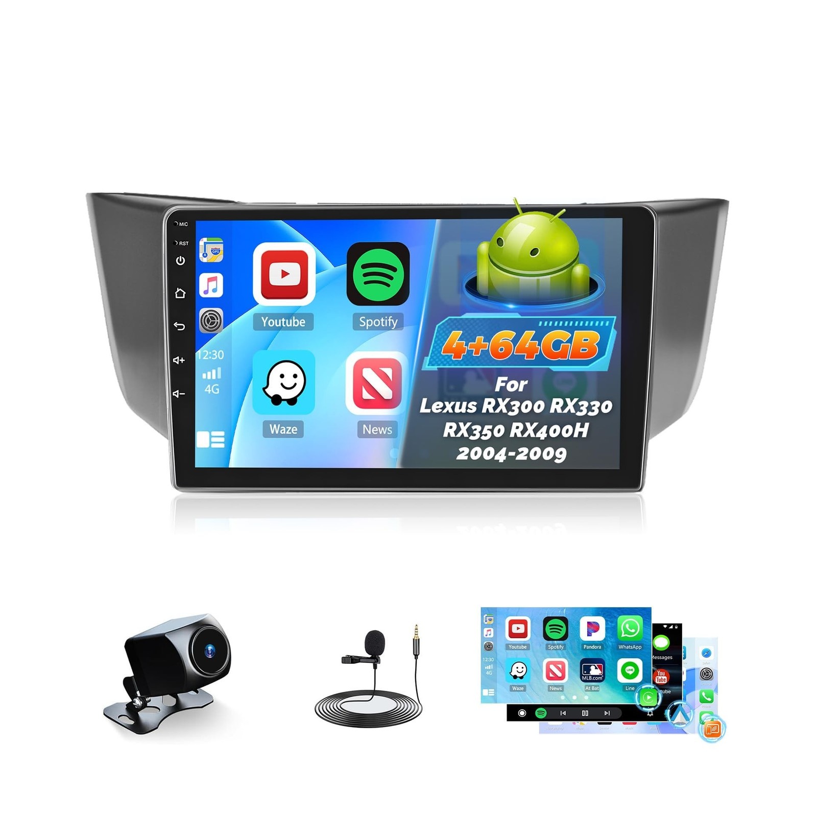 Android 15 Car Radio for Lexus RX300 RX330 RX350 RX400H 2004-2009, 9 inch Cap…