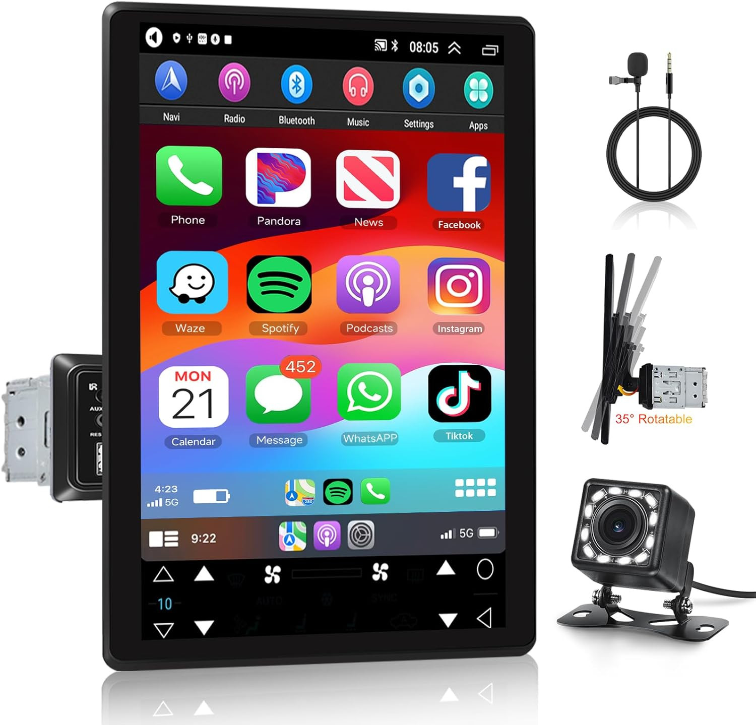 9.5 Inch Carplay & Android Auto Single DIN Car Stereo – Bluetooth Touchscreen C