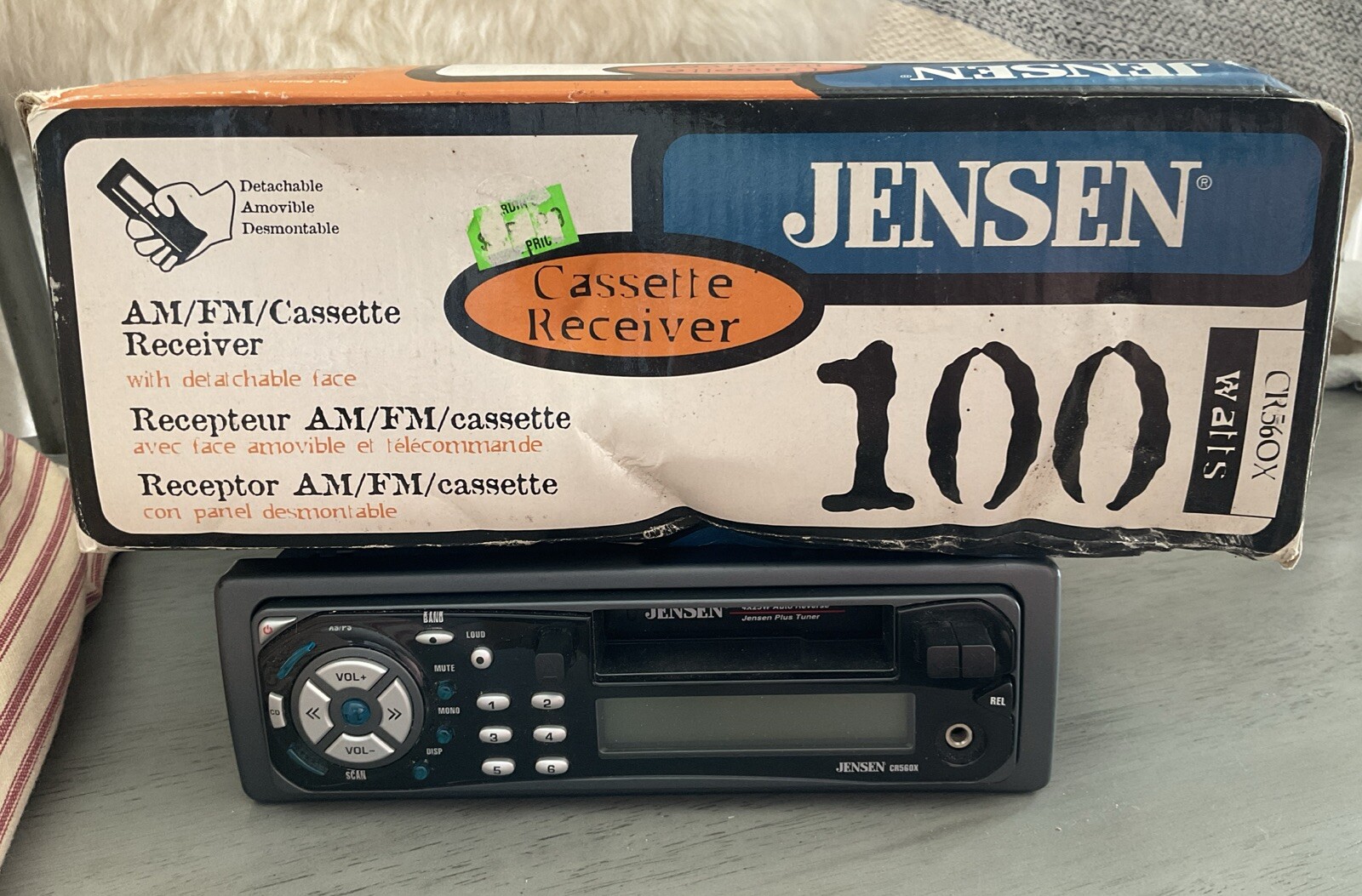 Jensen CR56OX AM/FM Radio Car Cassette Tape Receiver W/ Detachable Face 100 Watt