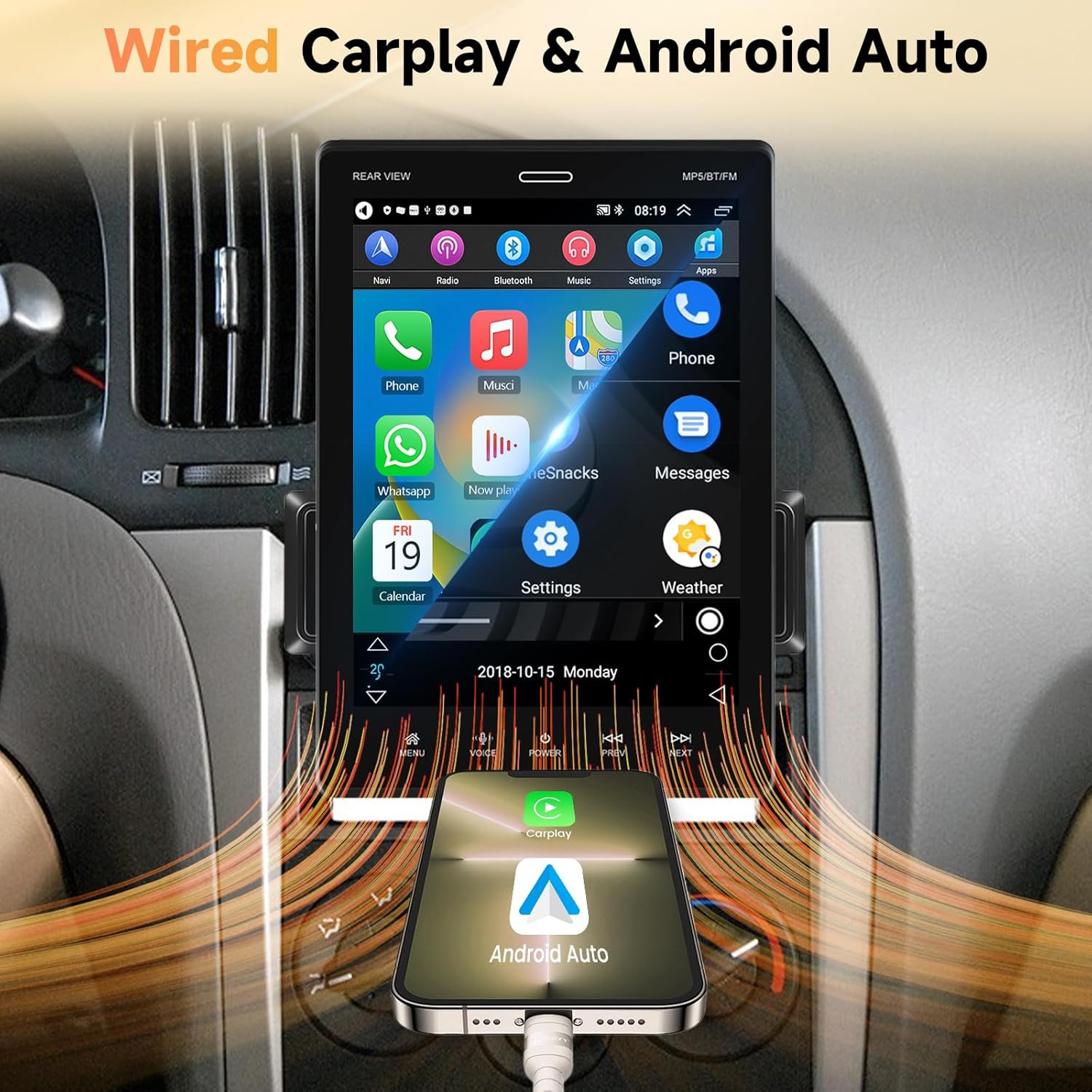 9.5 Inch Carplay & Android Auto Single DIN Car Stereo – Bluetooth Touchscreen C