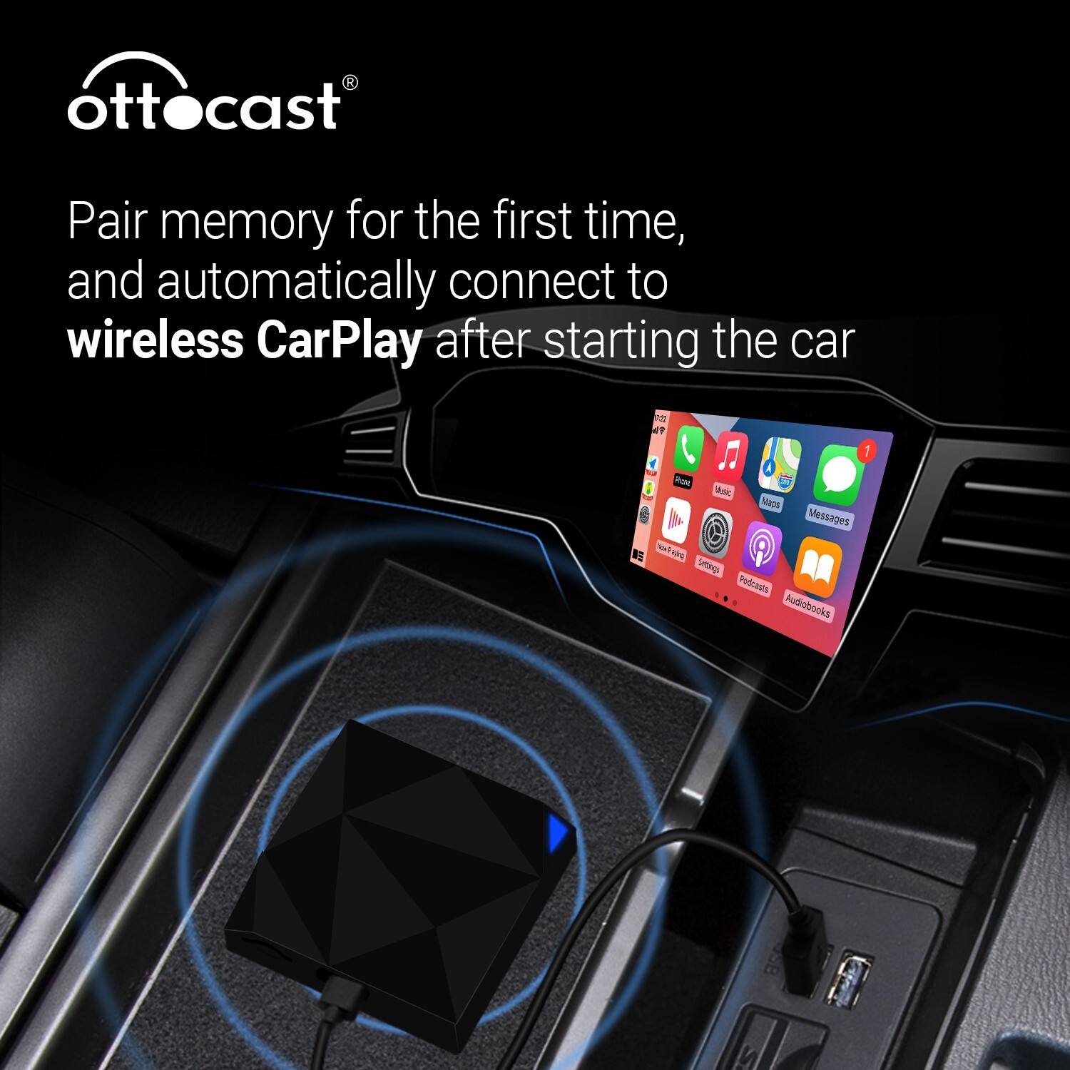 Ottocast Wired to Wireless Carplay Adapter U2 AIR, Navigation Player for iPhone
