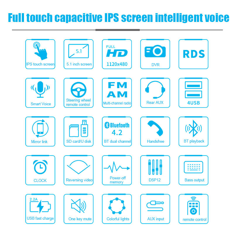 5.1” 1 Din Car Stereo CarPlay Android Touch Screen Car Radio 3USB MP5 Bluetooth