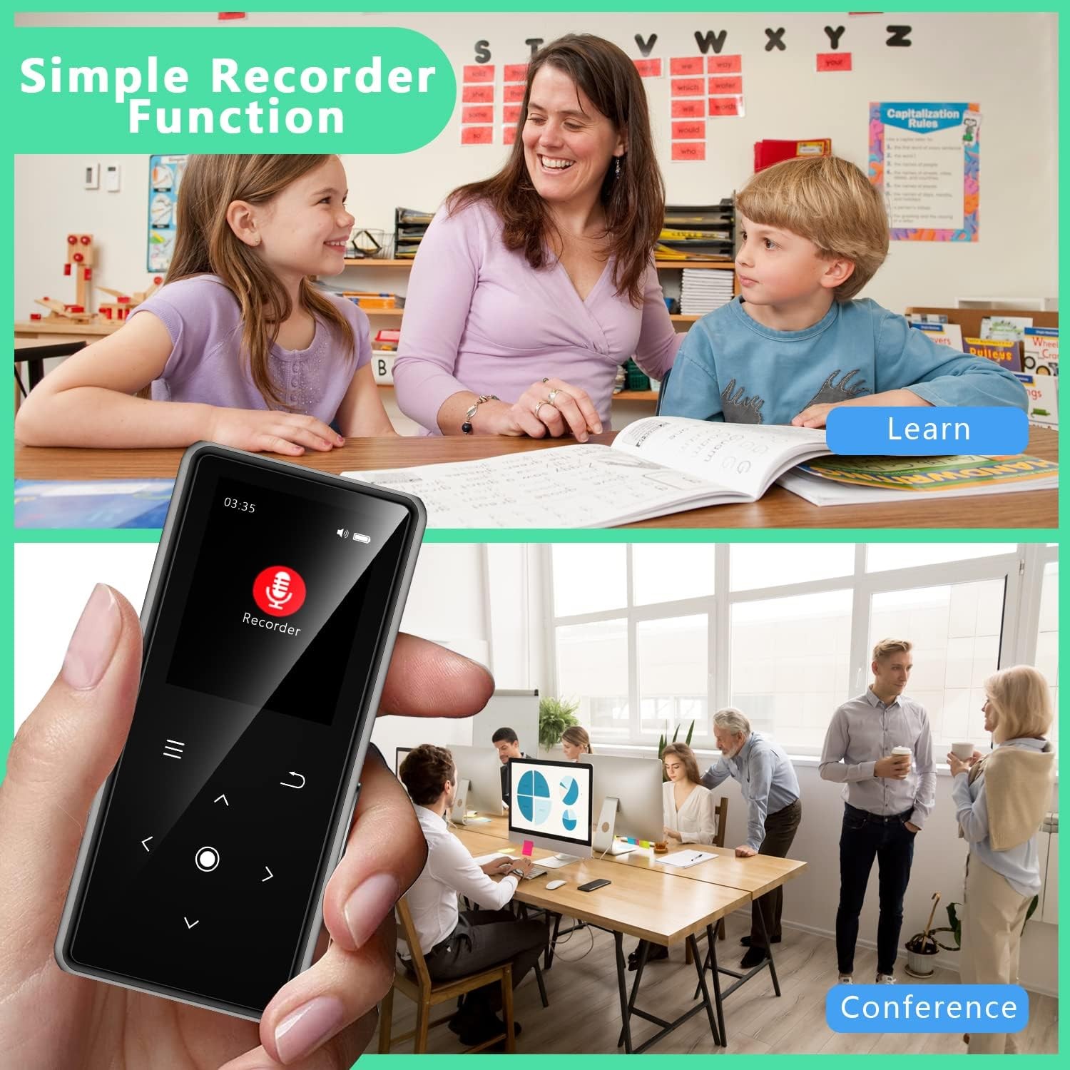 64GB MP3 Player with Bluetooth 5.2, AiMoonsa Music Player with Built-in HD Speak