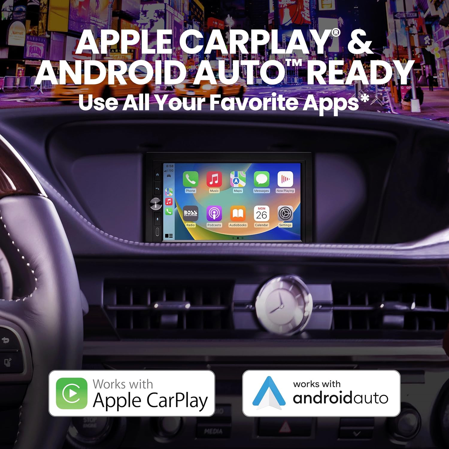 BV9358B Car Stereo – Wireless Carplay Android Auto, Double Din, 7 Inch Touchscre