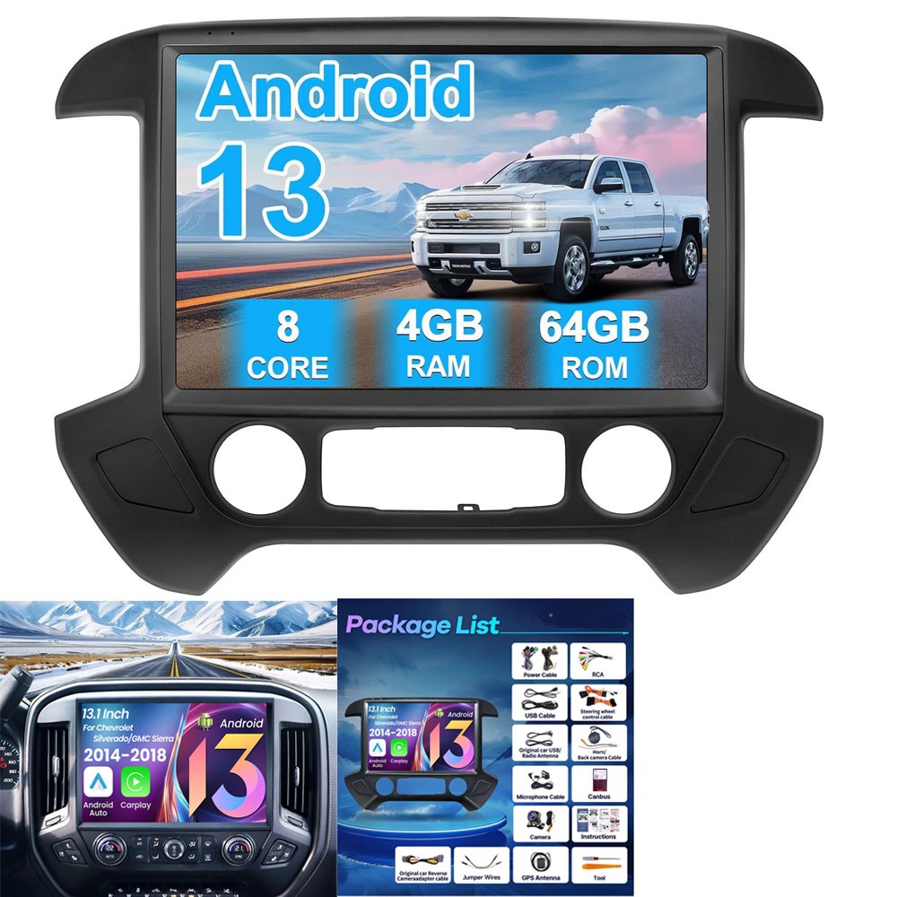 13.1inch Car Stereo Radio for Silverado & GMC Sierra 2014-2018 Android 13 4+64GB