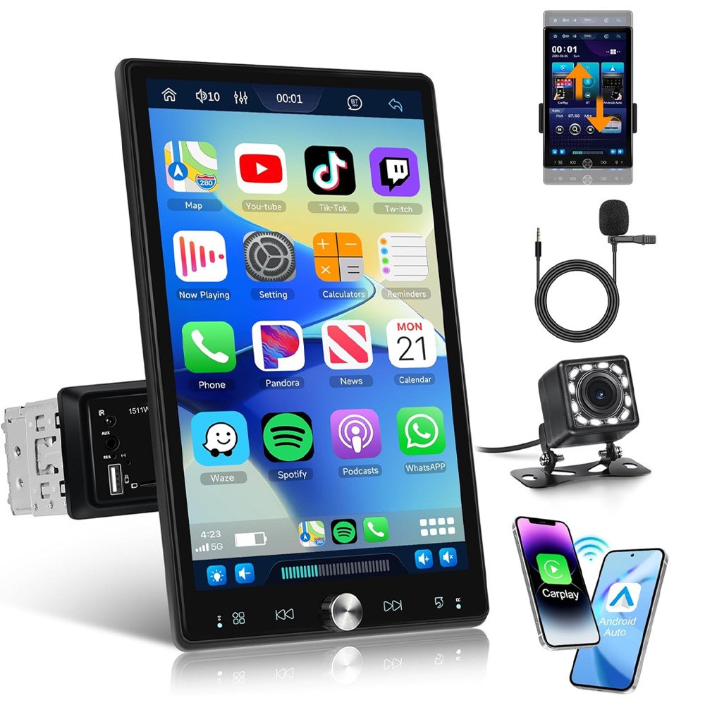 10.4″ Single Din Touch Screen Stereo Bluetooth Radio Apple/Android Carplay+CAM