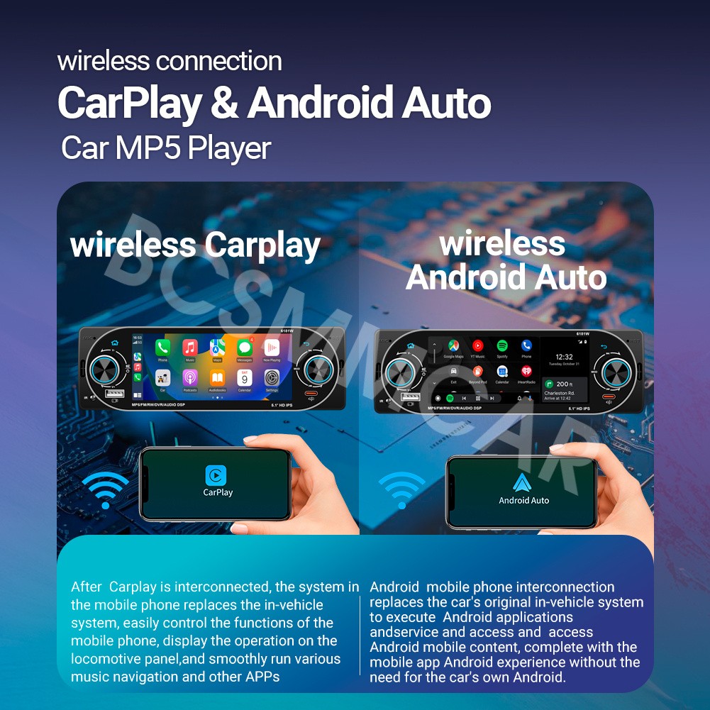 Touch Srceen Car MP5 Player FM Radio USB Type-C For Android Auto W/Free Camera