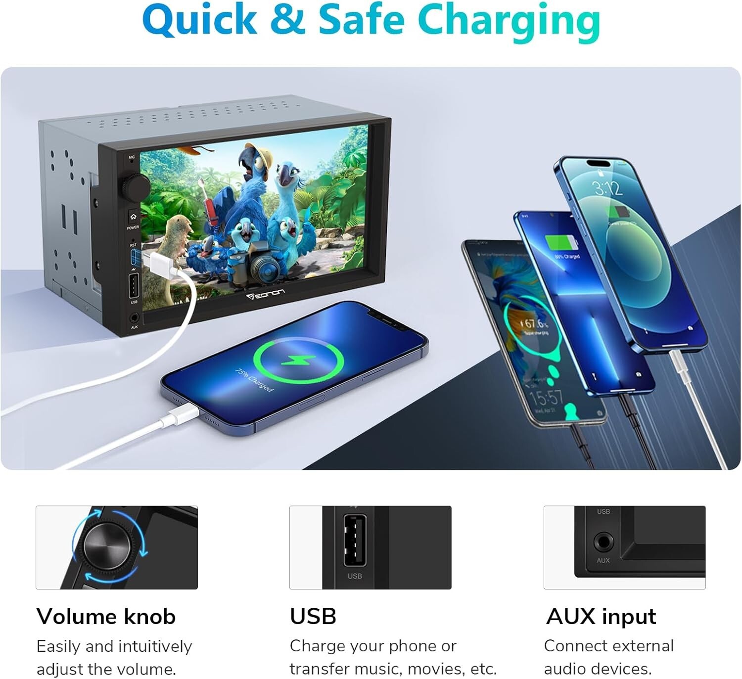 Eonon Android 13 Double Din Car Stereo 7 Inch Apple CarPlay Radio- UA13 Bx 20