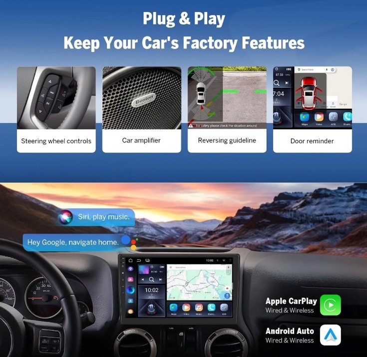 GPX7A 10.1” IPS 4+64GB Touchscreen Android 14 Car Stereo Jeep Dodge Ram Chrysler