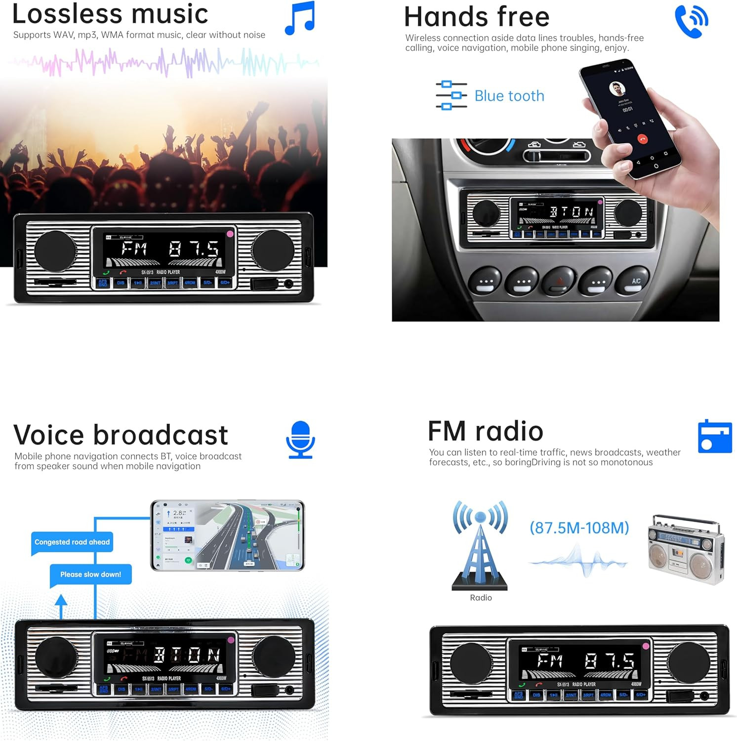 12V Bluetooth Car Radio MP3 Player Vehicle Stereo Audio Support FM/USB/SD/AUX wi