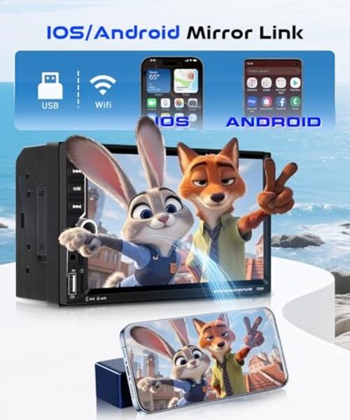 7” Double Din Car Stereo with Wireless CarPlay Android Auto,5.1Bluetooth Car