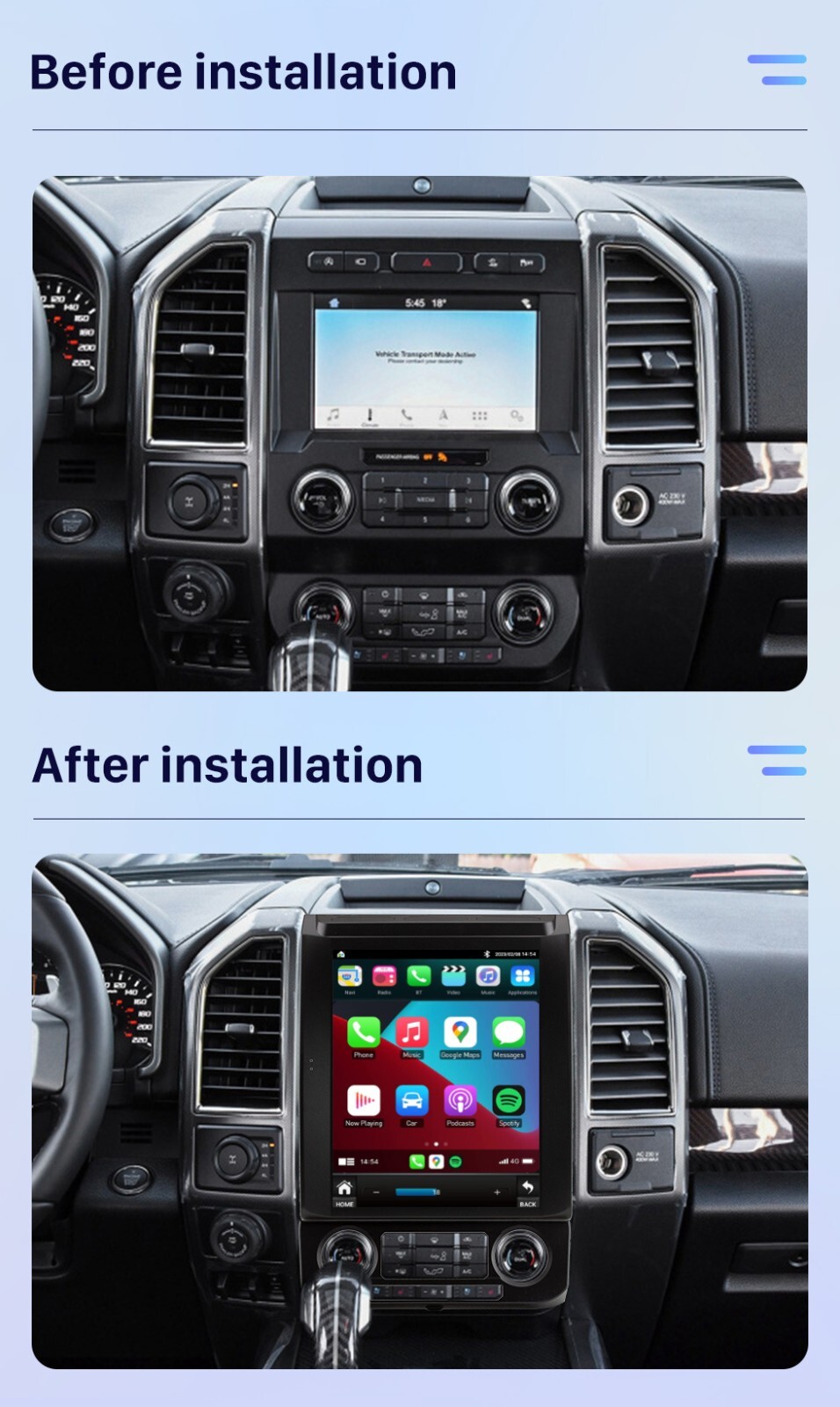 12.1″ Car Stereo Radio Gps Carplay Optional Tesla Style For Ford F150 2016-2021