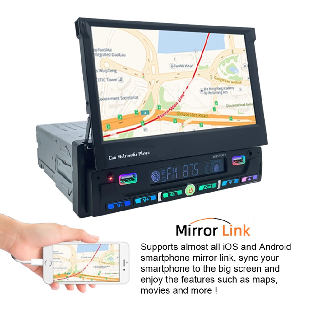 7″ Android Auto Radio Motorized Single Din Wireless Carplay Car Stereo