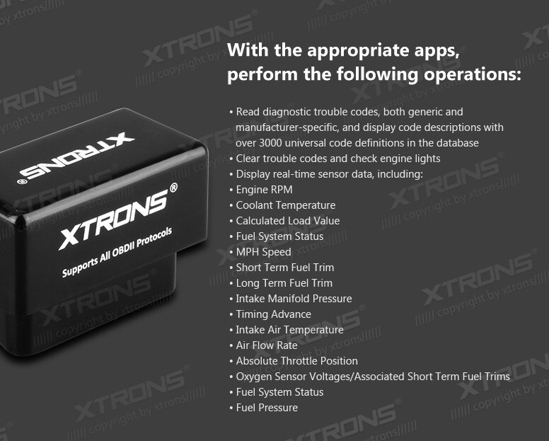 XTRONS Bluetooth OBD2 II Car Auto Diagnostic Scanner Tool for Stereo Head Units