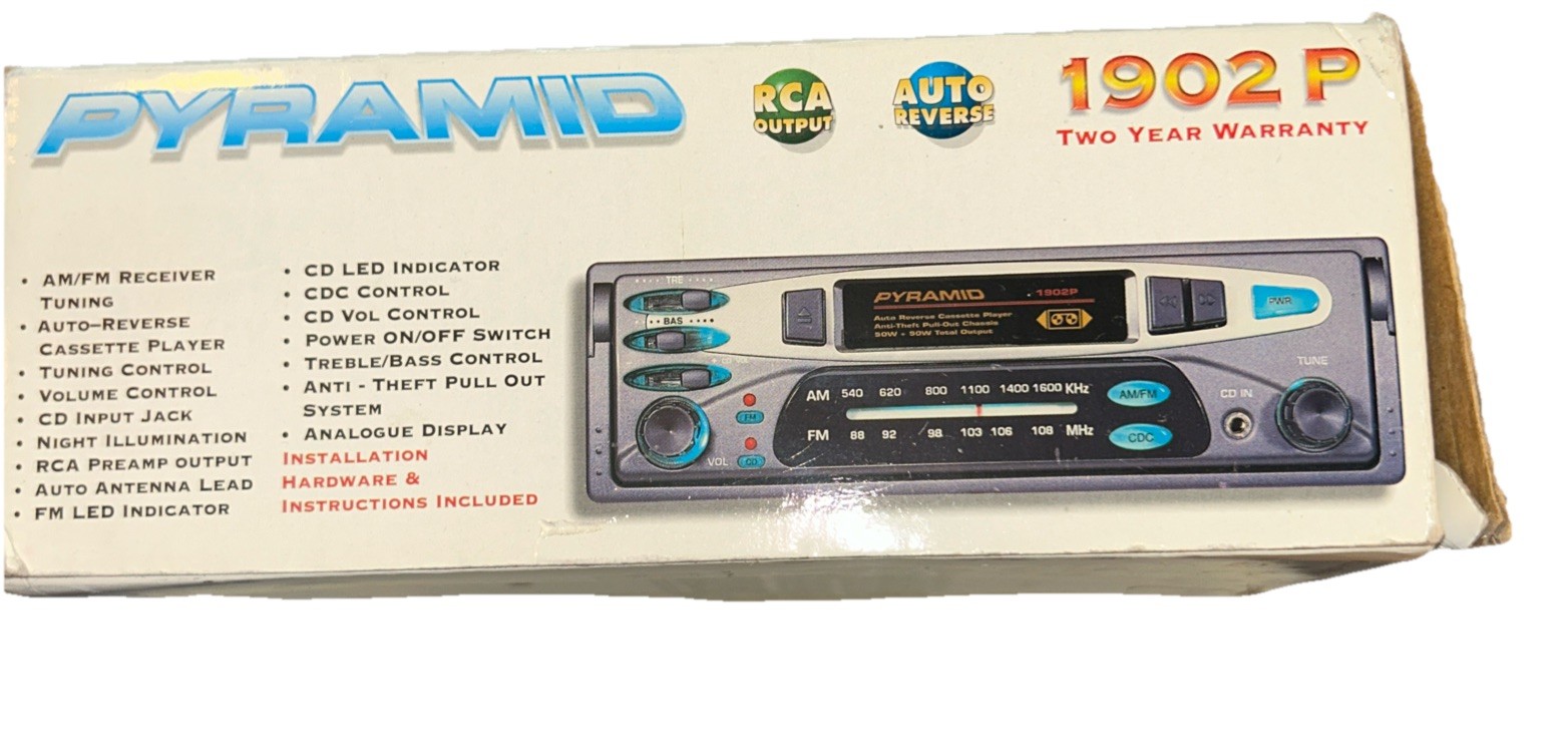 Pyramid 1902P Anti-Theft Pull Out Am/FM Receiver Auto-Reverse Cassette VTG