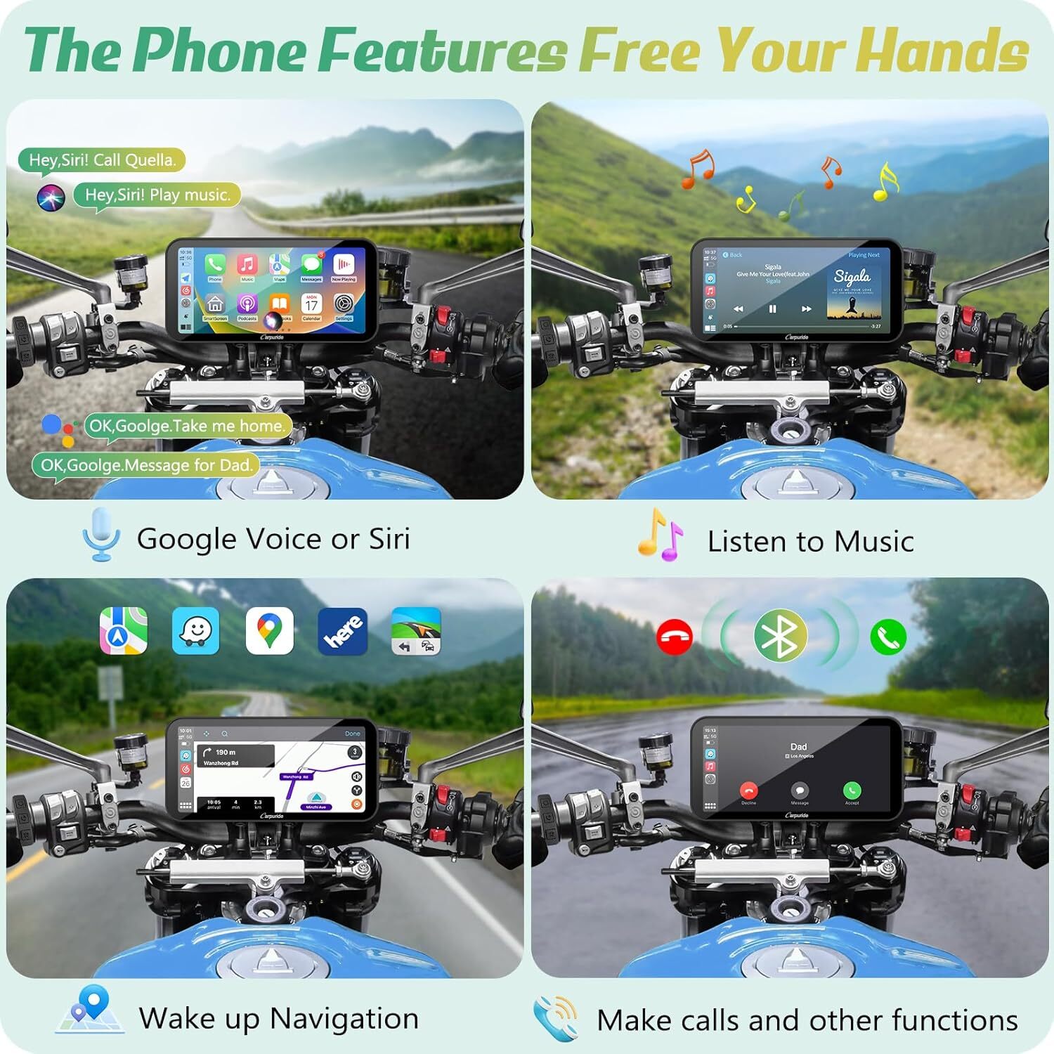 Carpuride W603D Motor Stereos Apple Carplay Android Auto Navigation Waterproof