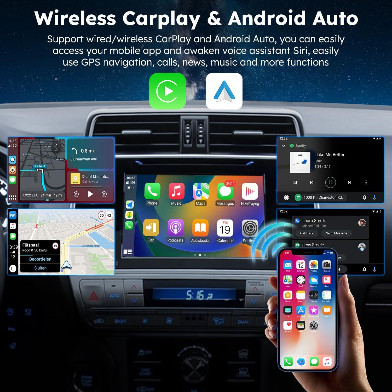 Android 12 Auto Radio Estéreo CarPlay GPS para Toyota Tacoma 2005-2013 4+64GB