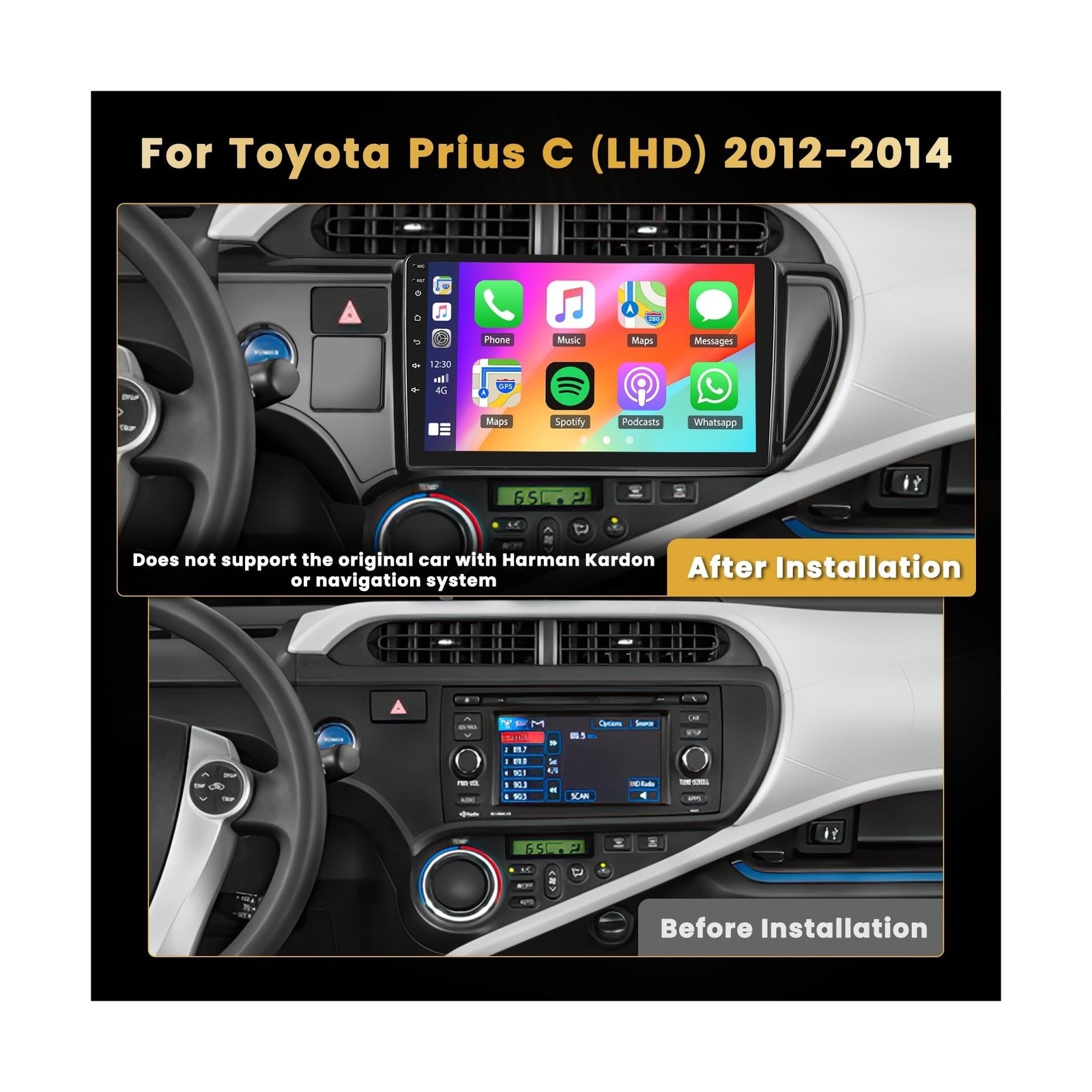 8 Core 4+64GB Android Car Stereo for Toyota Prius C (LHD) 2012 2013 2014, 9 I…