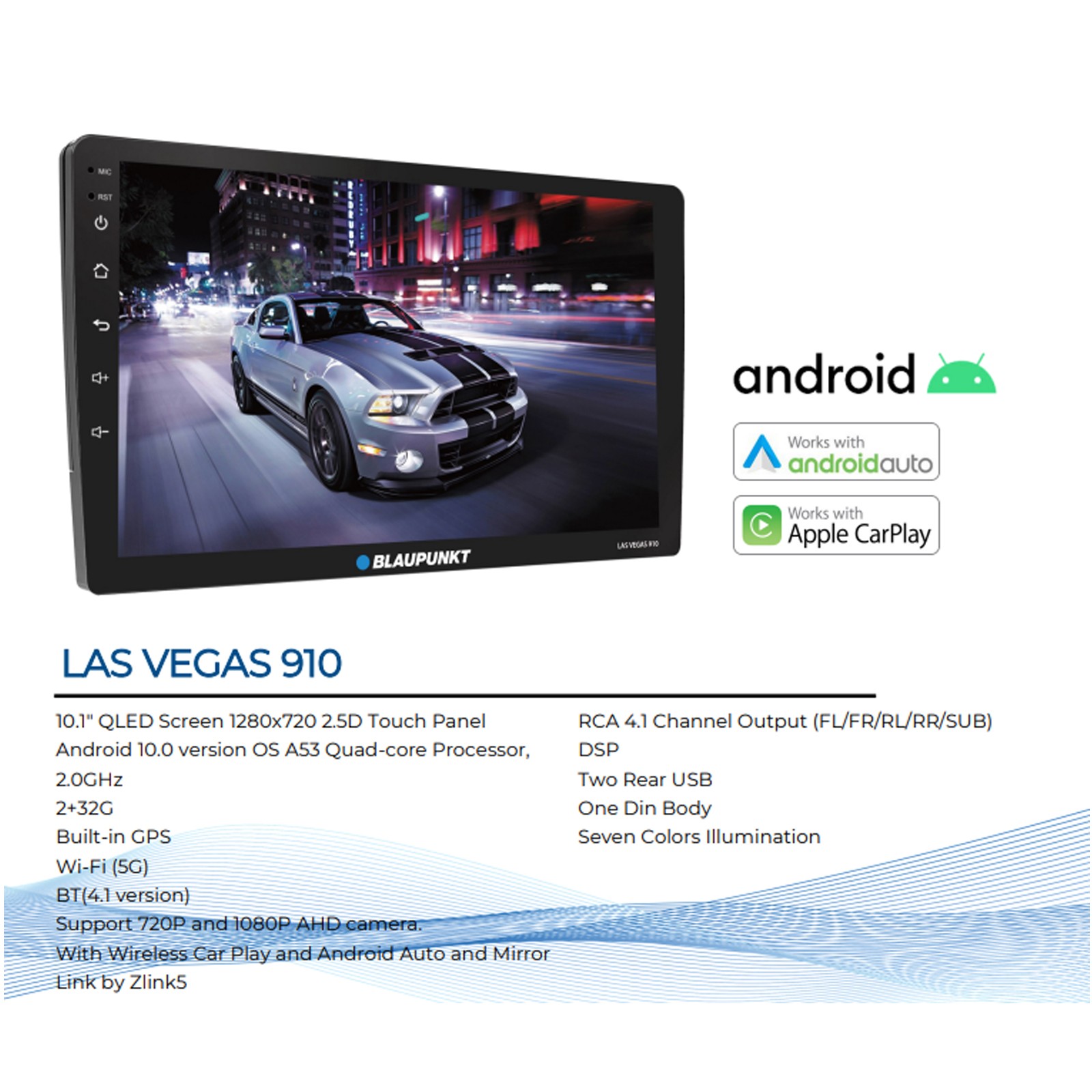 Blaupunkt Las Vegas 910 10″ Touchscreen WiFi Receiver, 2x 6″ 40W Speaker, Wire