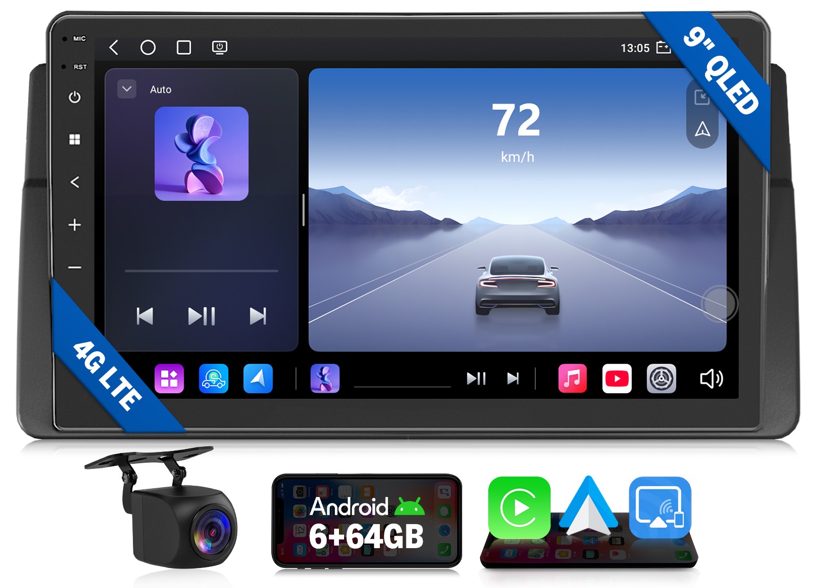 For BMW E46 325i 330i 9 inch QLED 6+64 Android 13 Car Radio CarPlay Touch Screen