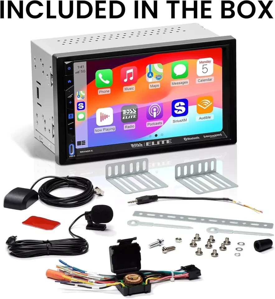 BOSS Double DIN 7″ Receiver Apple Carplay/Android Auto SiriusXM Camera BE7ACP.XC