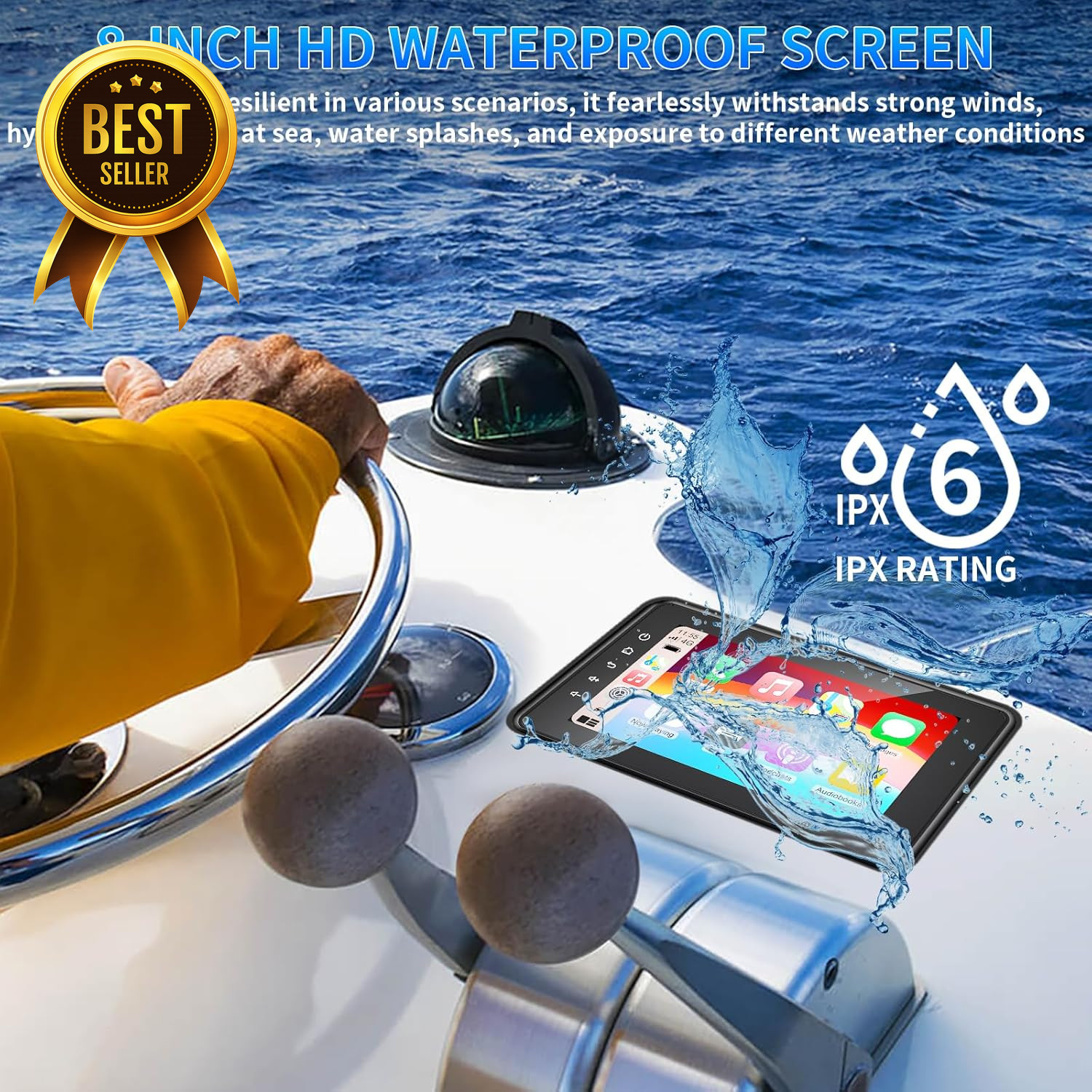 8in Marine Stereo Wireless CarPlay Android Auto Waterproof IPX6