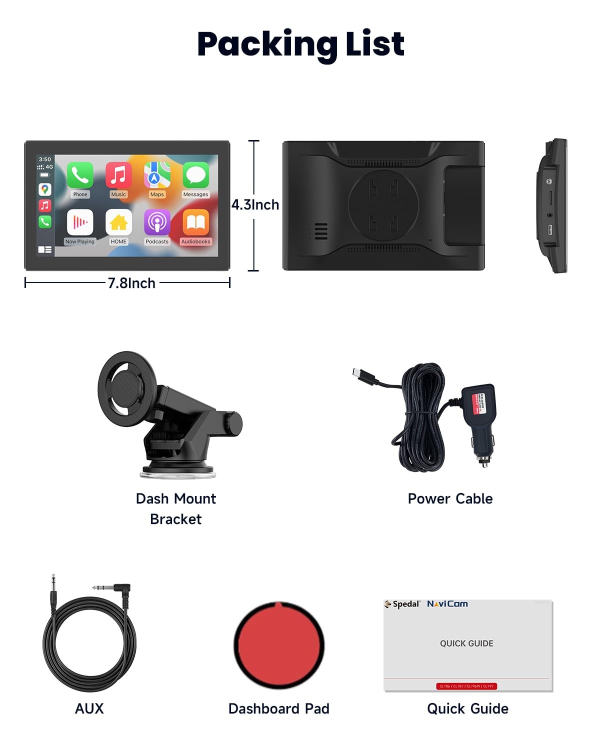 CarPlay Screen with Android Auto, CL798 7” Portable Touchscreen with…