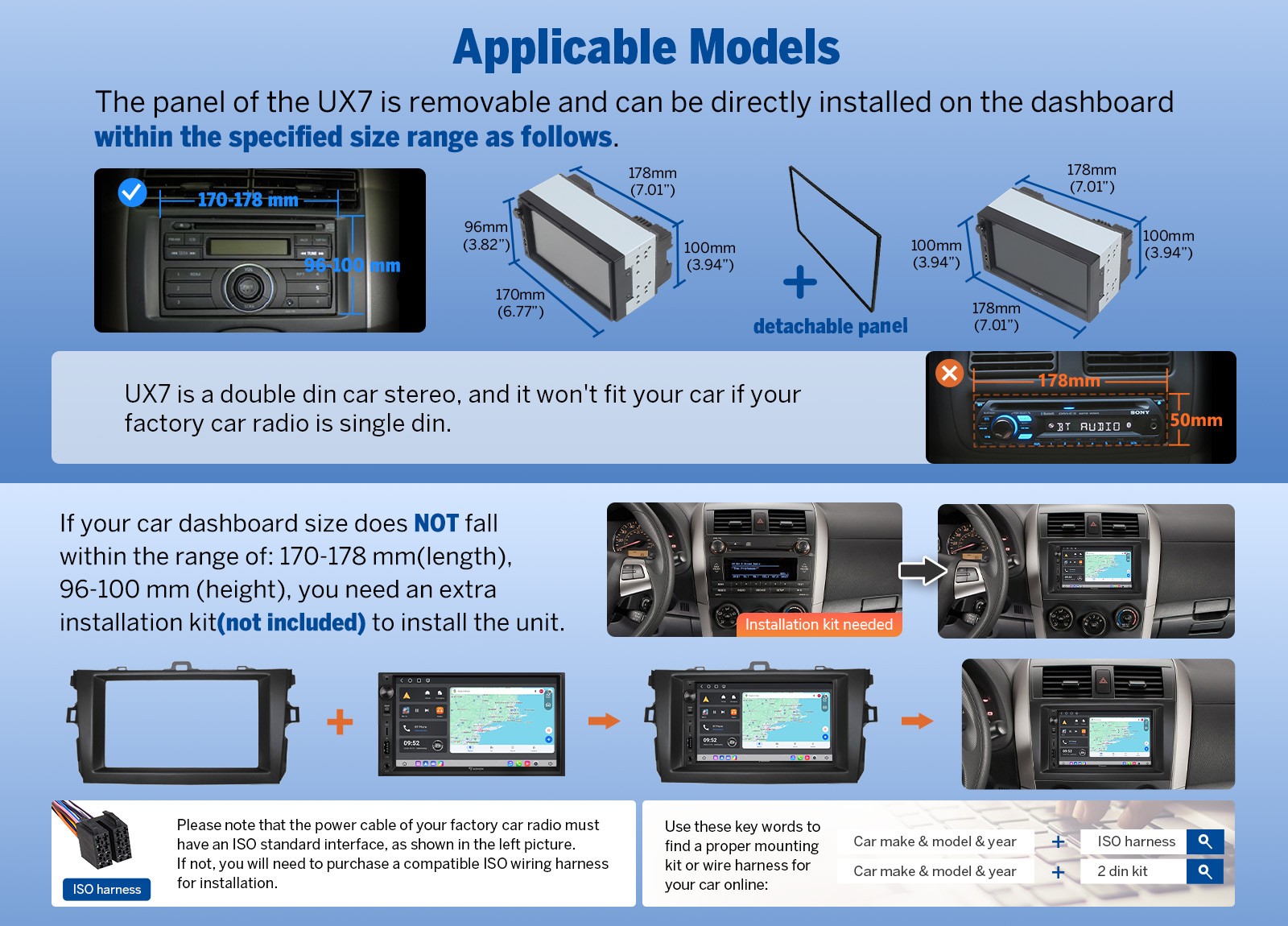 Eonon UA13 7″ IPS Double DIN Android 13 Car Stereo Radio GPS Tracker CarPlay APP