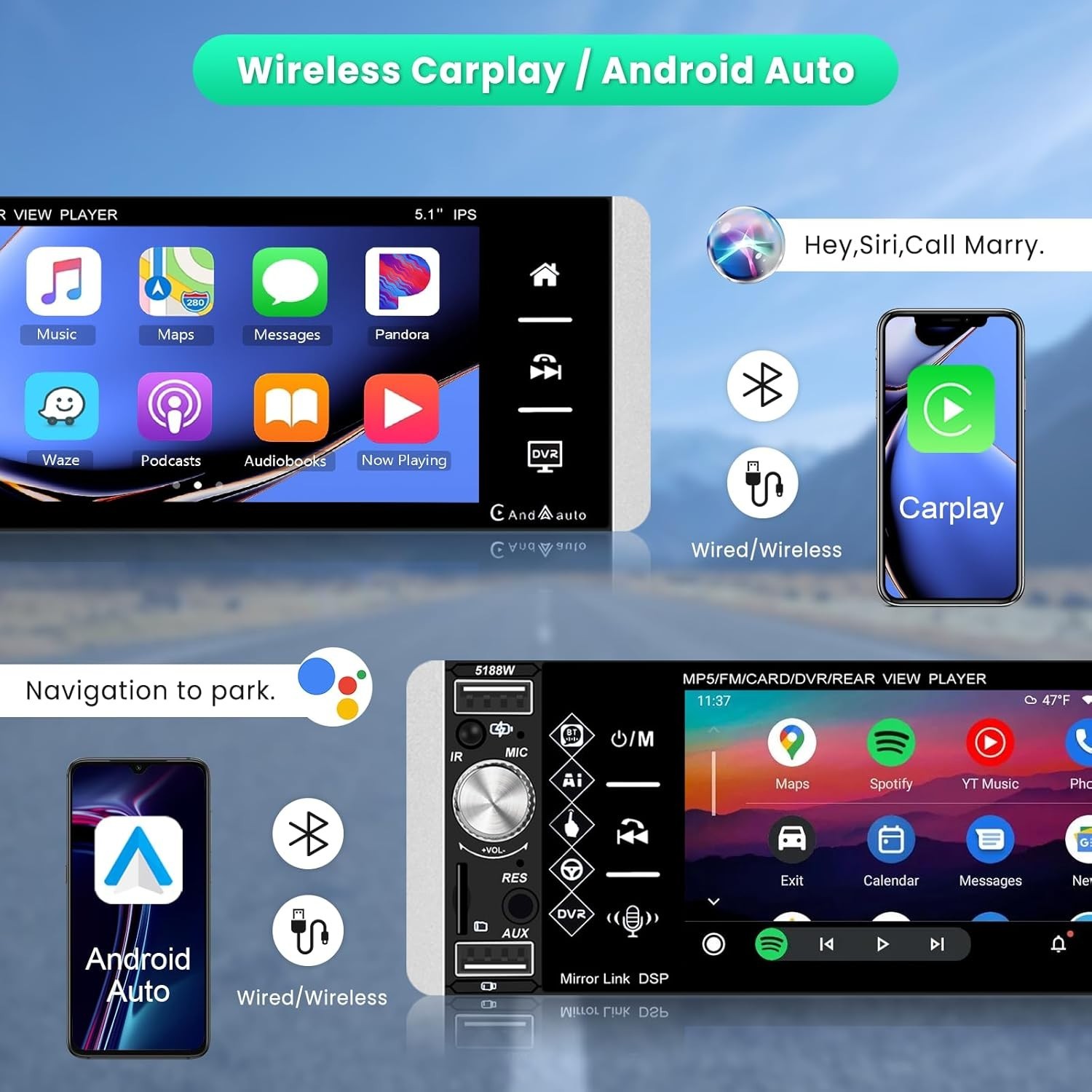 HD Touchscreen Radio with Built-in Carplay/Android Auto & Backup Camera