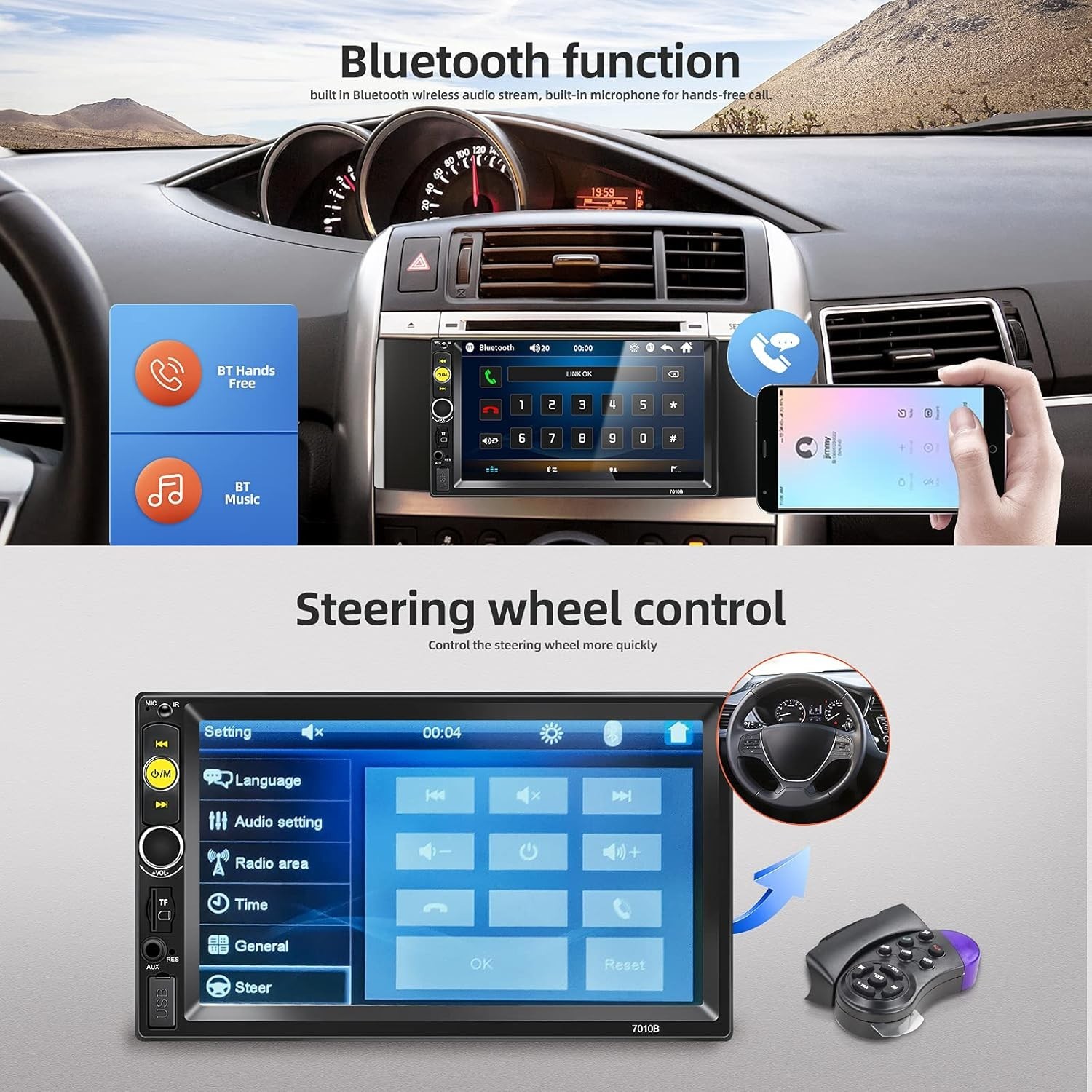 Double Din Bluetooth Car Stereo 7 inch HD Touch Screen Car Radio with Backup …