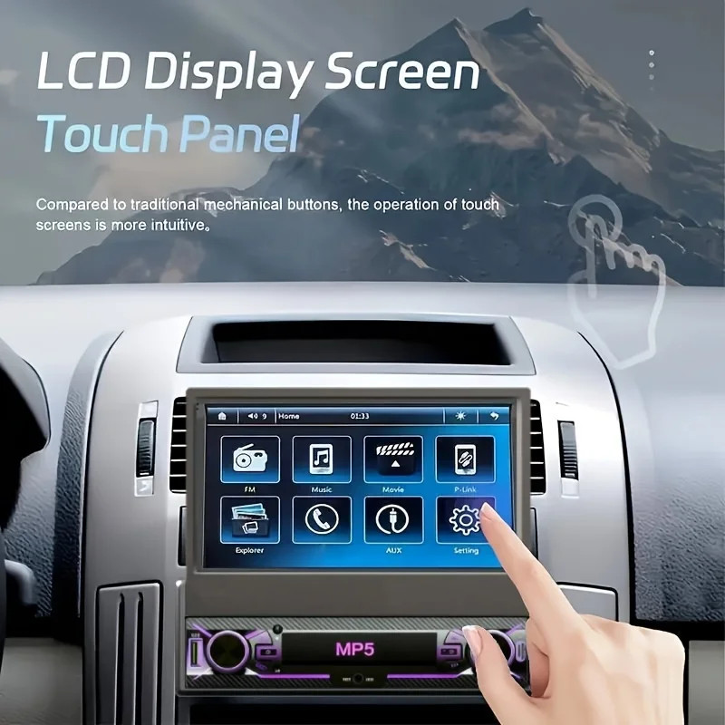 7in 1Din Car Stereo Motorized Flip Out Touchscreen MP5 Player Wired Carplayer
