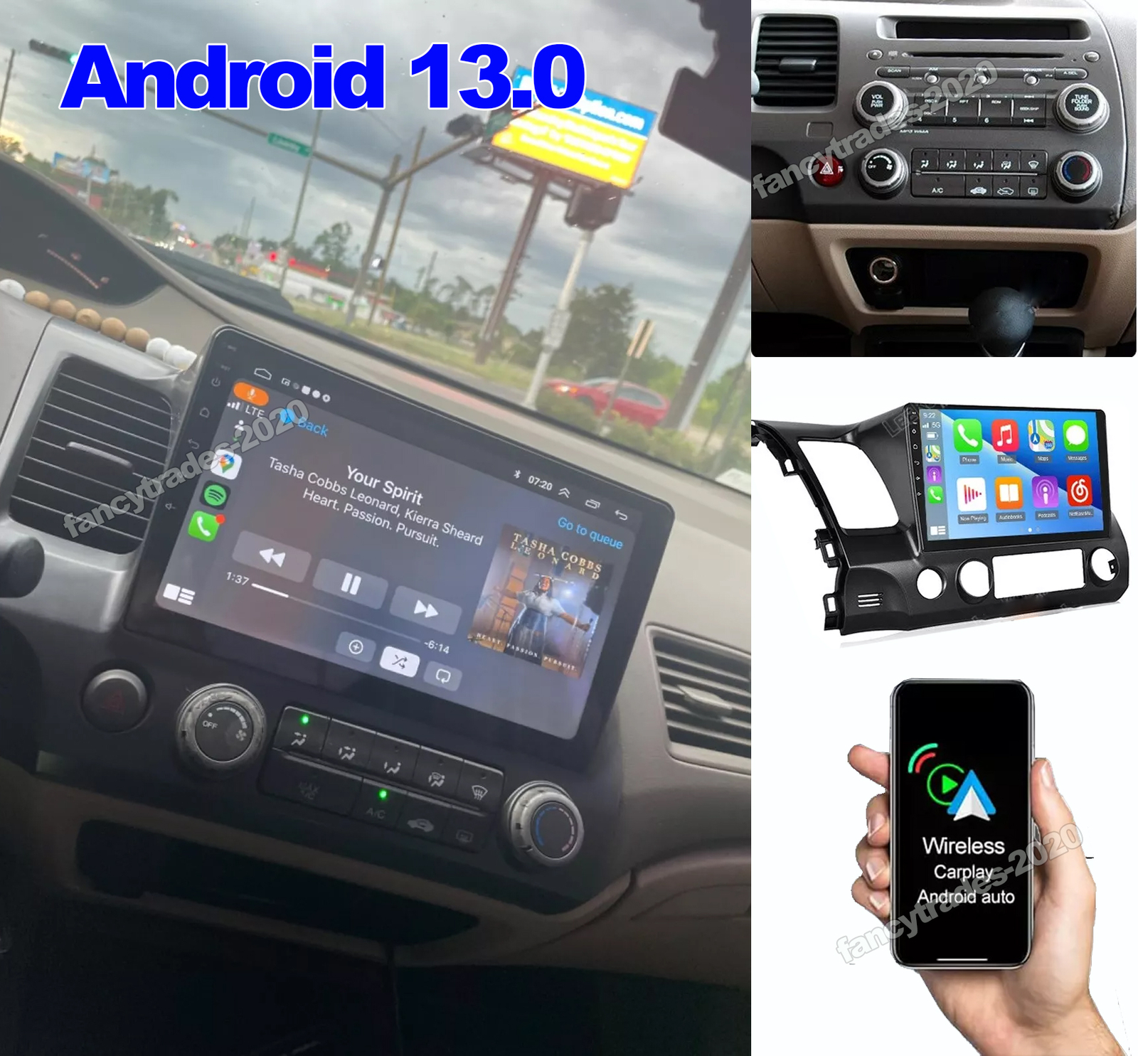 64GB For Honda Civic 2006-2011 10″ Android 13 Apple Carplay Car Stereo Radio GPS