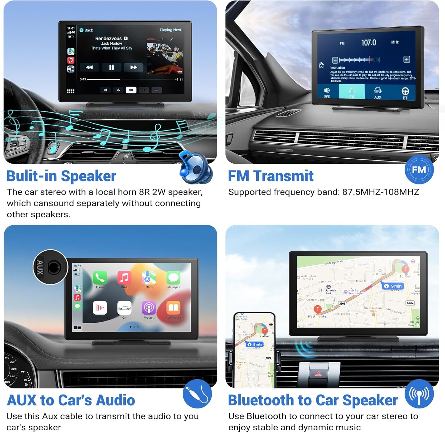9 In IPS Touch Screen Car Portable Apple CarPlay Tablet Android Auto Radio