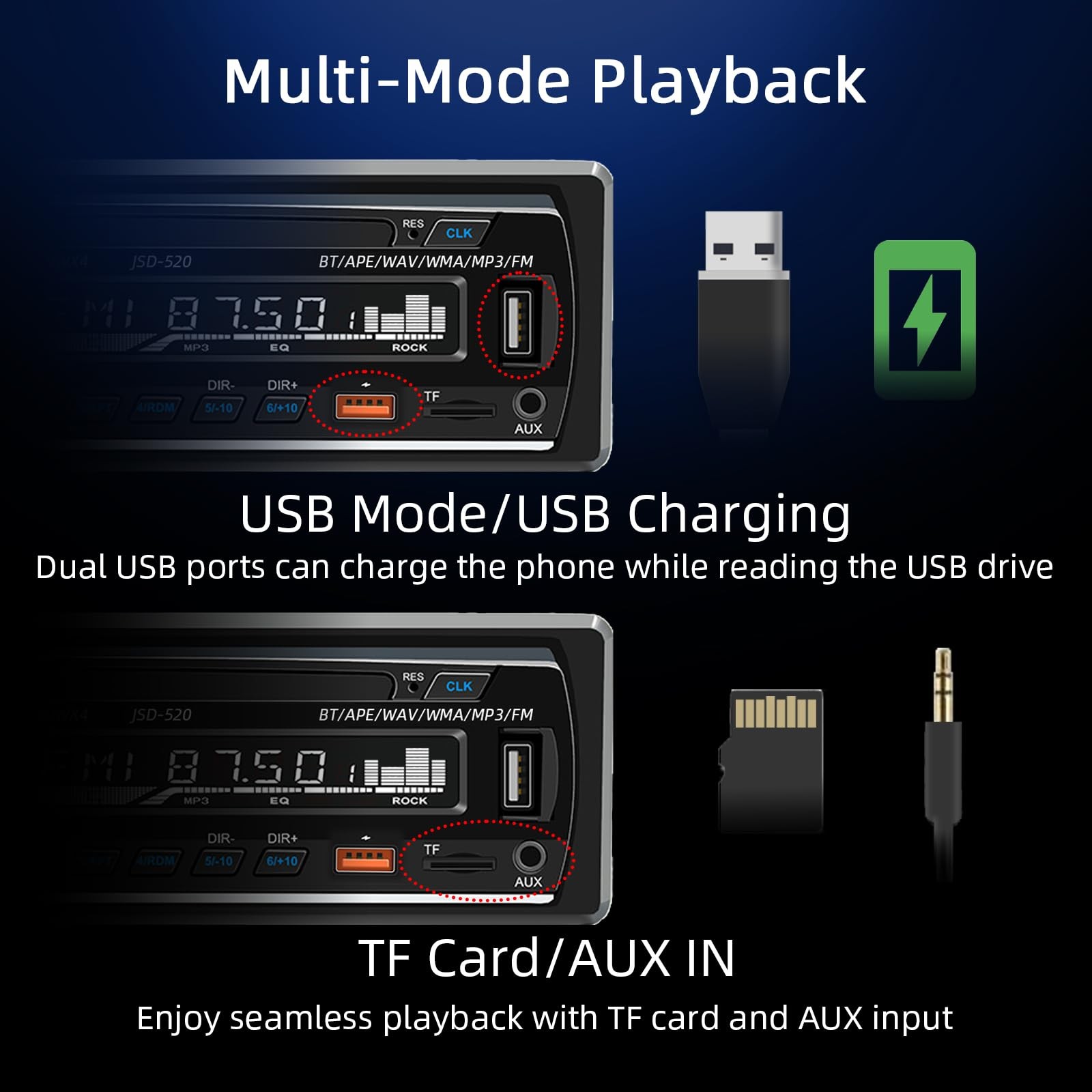 Auroky JSD-530 Single DIN Car Stereo Bluetooth Audio Player Handsfree Black