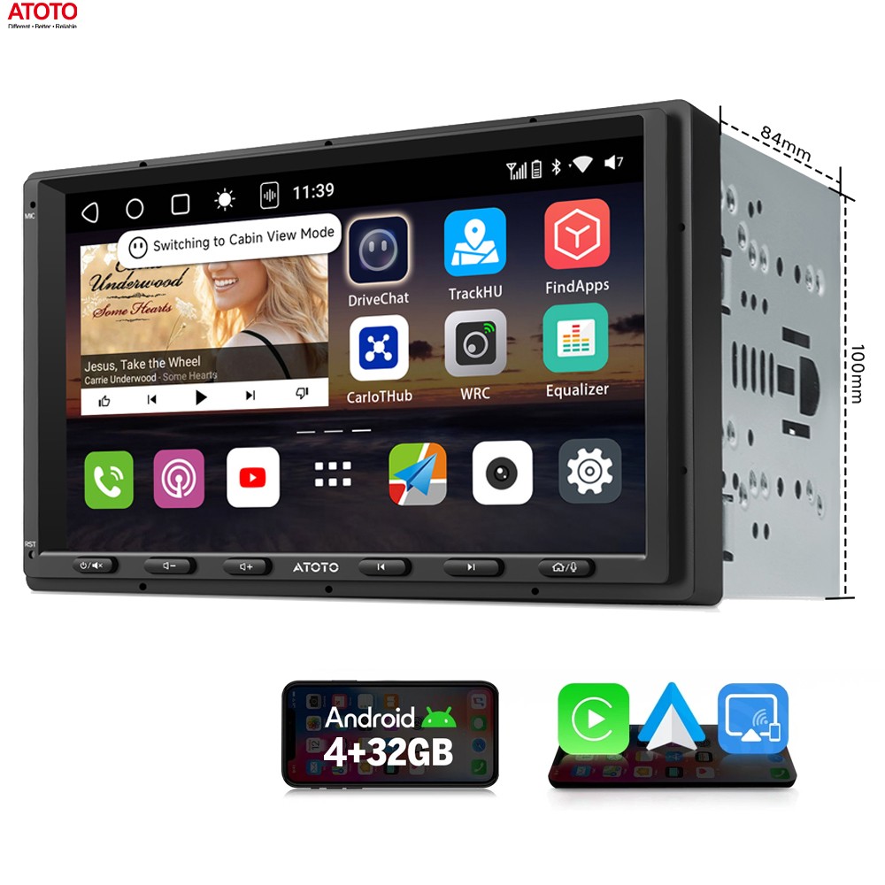 Android 7″ Car Stereo Double DIN Built-in 4G SXM GPS WiFi Wireless CarPlay 4+32G