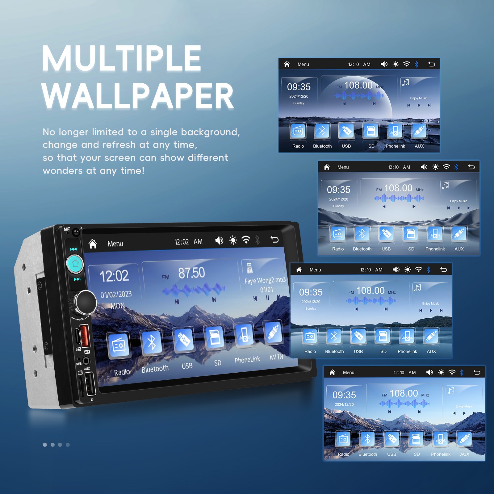 2 Din 7″ Apple Carplay Android Auto Car Stereo Radio Bluetooth Type-C USB Camera