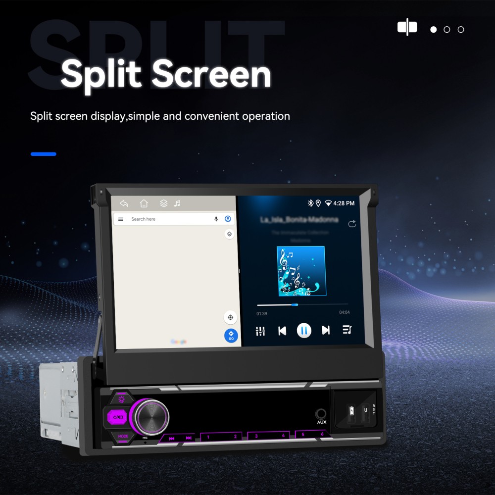 7″ 4G+64GB Car Stereo Radio 1 DIN CarPlay 8 Core Android 15 GPS Flip Out Screen